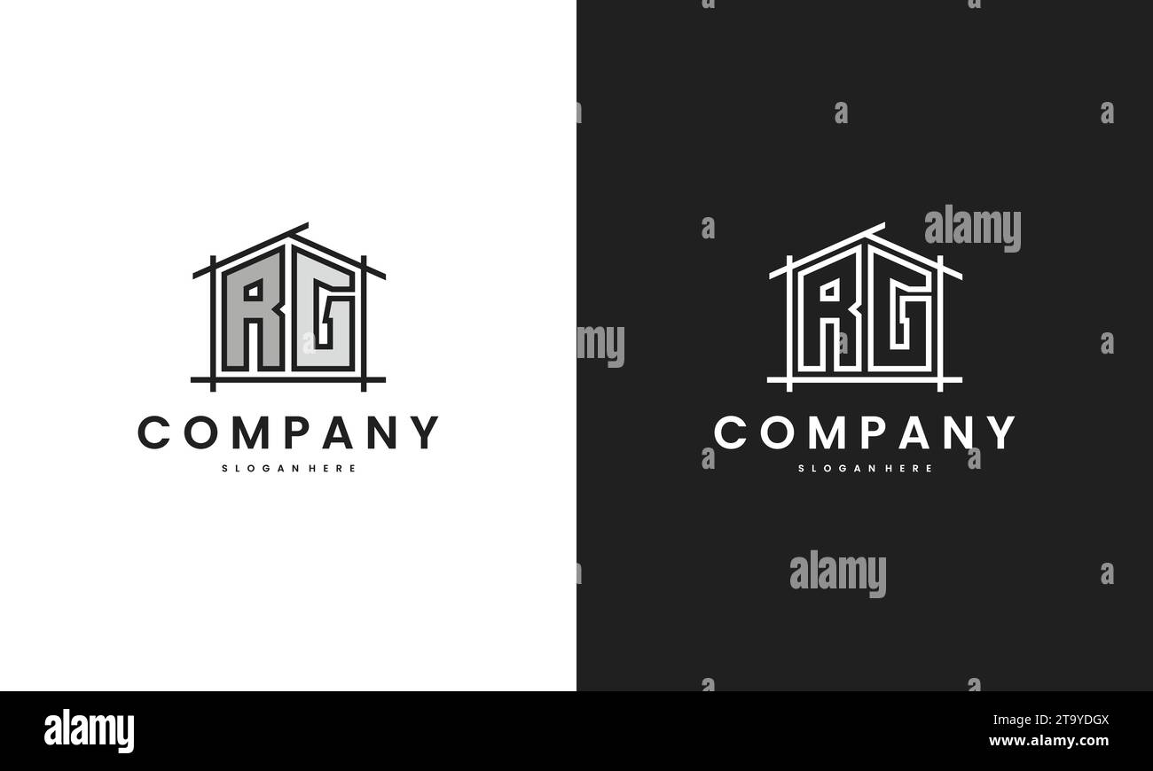 Ursprüngliches RG-Home-Logo mit kreativem Hauselement in der Vektordesignvorlage im Linienart-Stil. Stock Vektor
