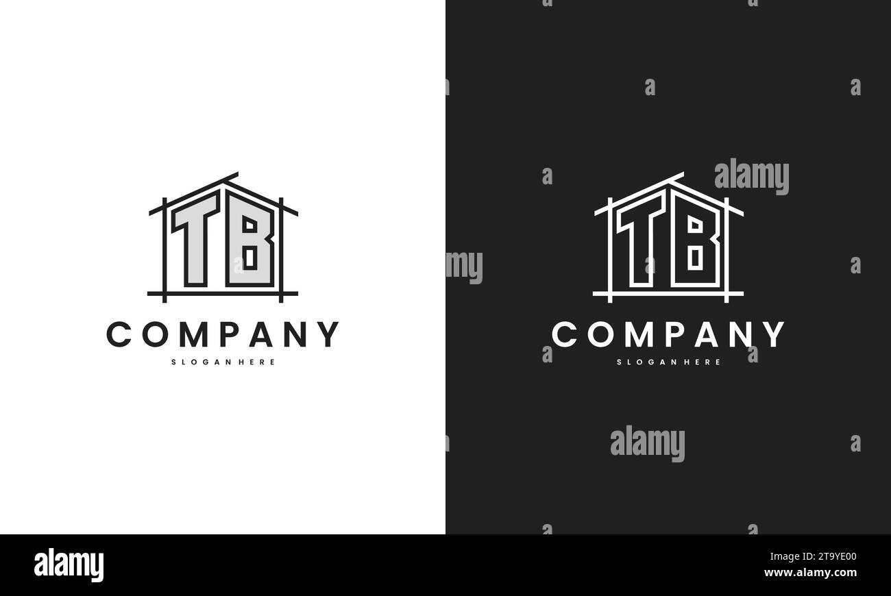 Ursprüngliches TB Home-Logo mit kreativem Hauselement in Vektordesign-Vorlage im Linienart-Stil. Stock Vektor