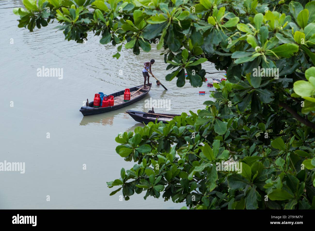 Traditionelle hölzerne Bootsstation, dieses Bild wurde am 29. Mai 2022 in Dhaka, Bangladesch, aufgenommen Stockfoto
