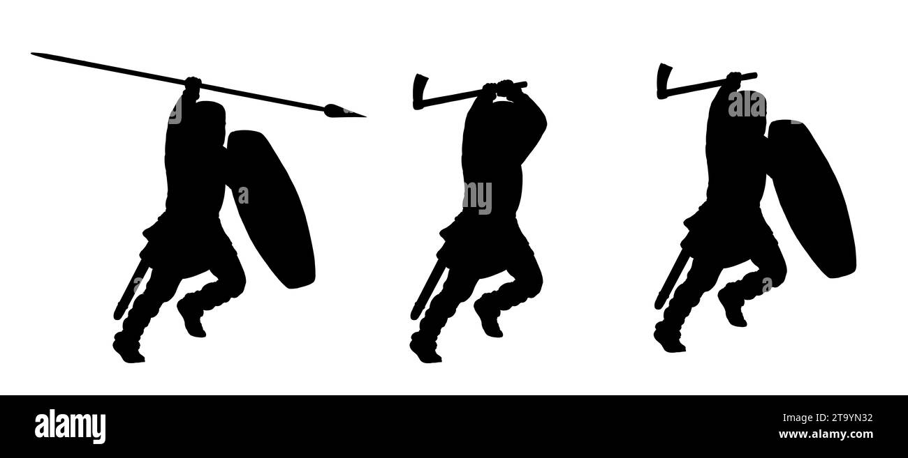 Gallische Krieger beim Angriff. Silhouettenzeichnung der alten Krieger. Stockfoto