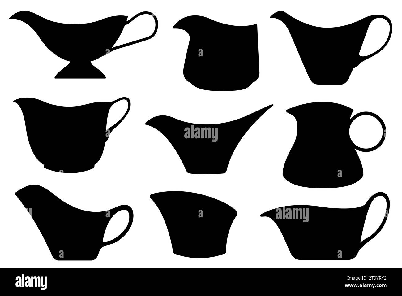 Collage verschiedener Soße-Soße-Boote isoliert auf weiß Stockfoto