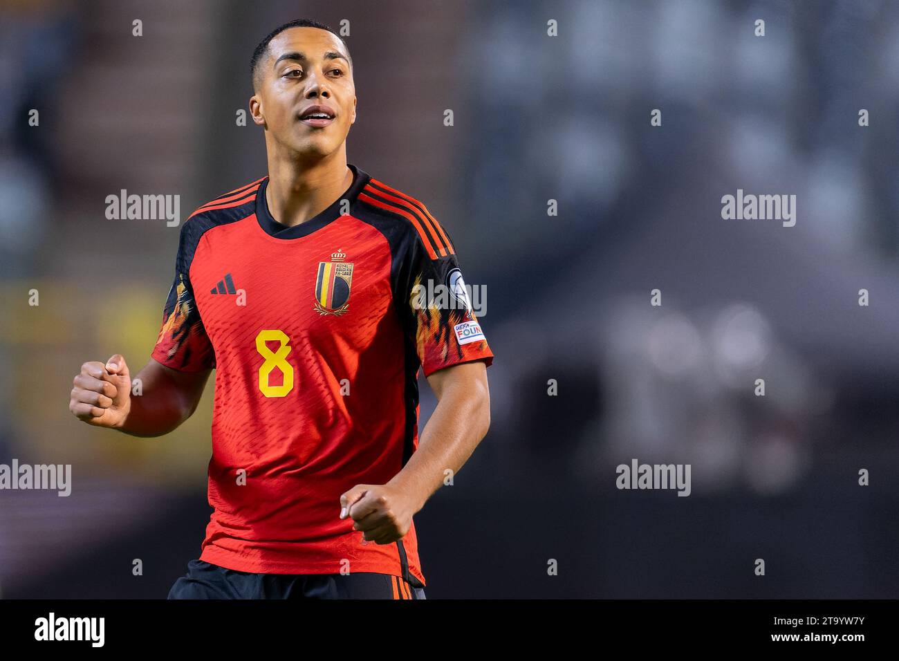 BRÜSSEL, BELGIEN - 19. NOVEMBER: Youri Tielemans von Belgien beim Spiel der Gruppe F - UEFA EURO 2024 Europa-Qualifikation zwischen Belgien und Aserbaidschan im King Baudouin Stadium am 19. November 2023 in Brüssel, Belgien. (Foto: Joris Verwijst/BSR Agency) Stockfoto