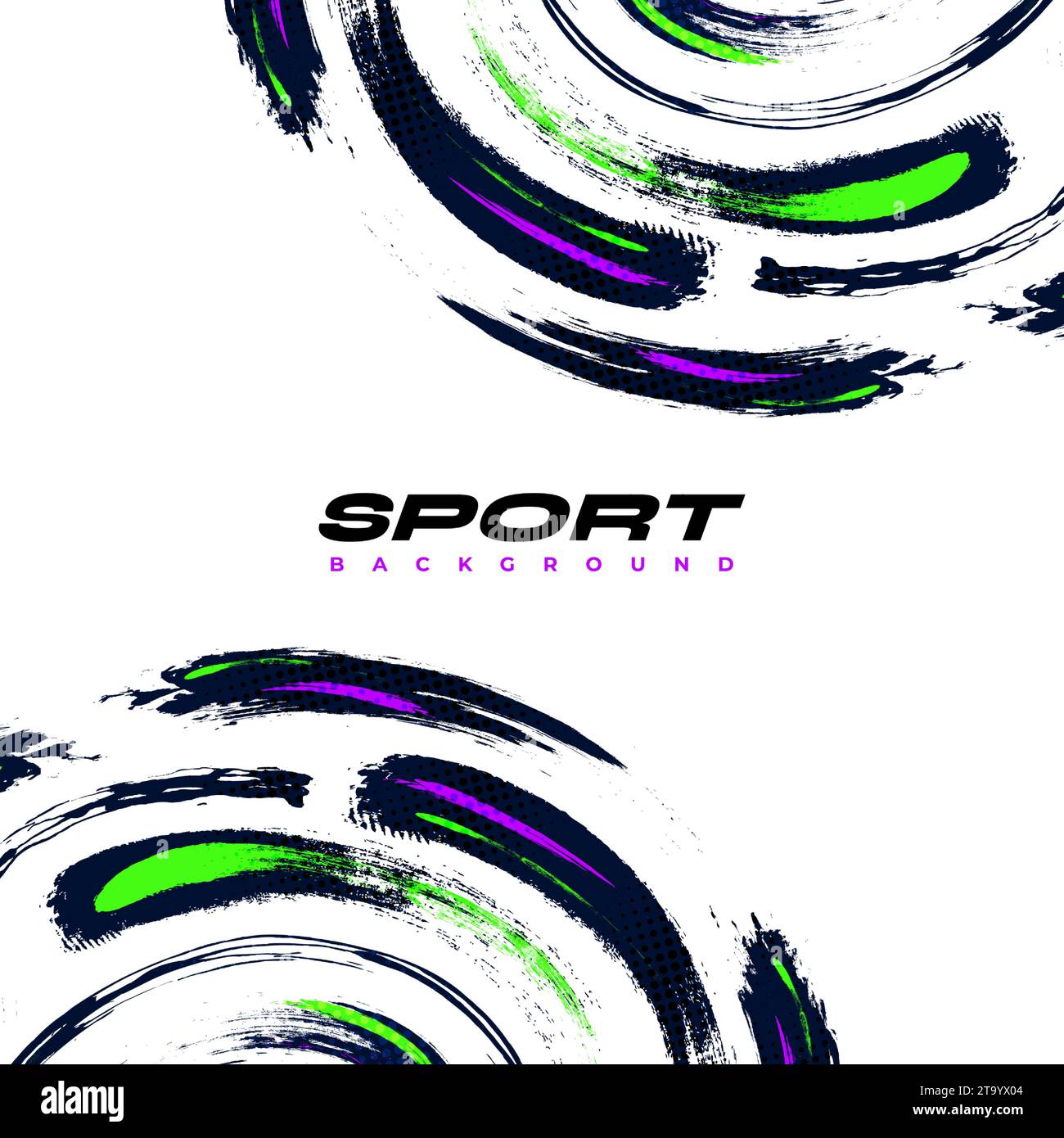 Abstrakter und farbenfroher Pinsel-Hintergrund mit Halbtoneffekt. Pinselstrichzeichnung für Banner, Poster oder sportlichen Hintergrund. Kratzer und Textur Stock Vektor