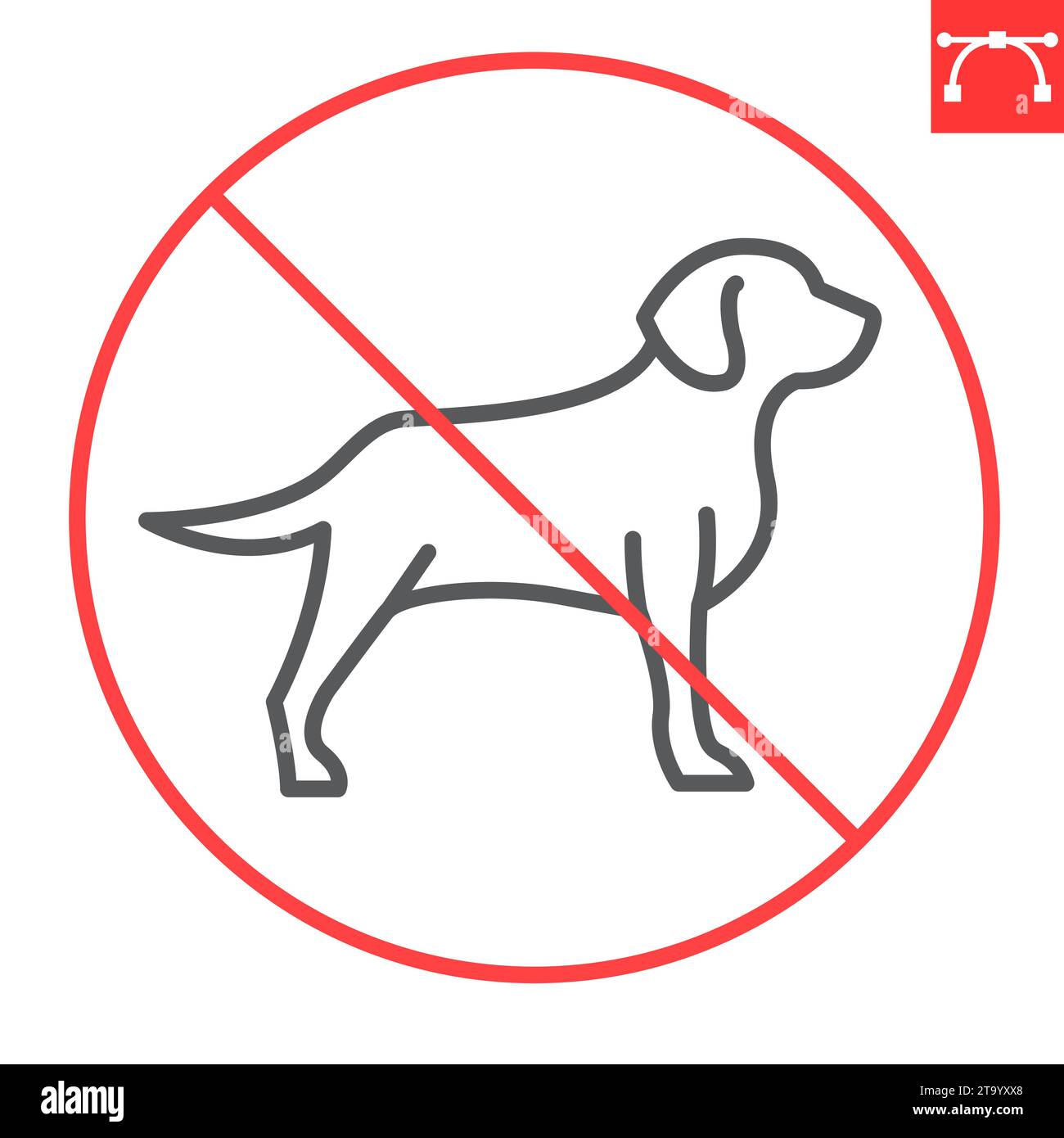 Kein Hundestrichsymbol, Verbot und verboten, kein Haustier-Zeichen, Vektorgrafiken, bearbeitbares Strichumrisszeichen, eps 10. Stock Vektor