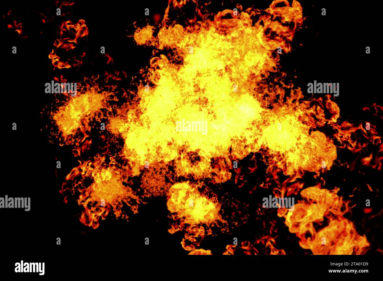 Echte Explosion Flammen brennen auf schwarzem Hintergrund, Flamme Intro Stockfoto