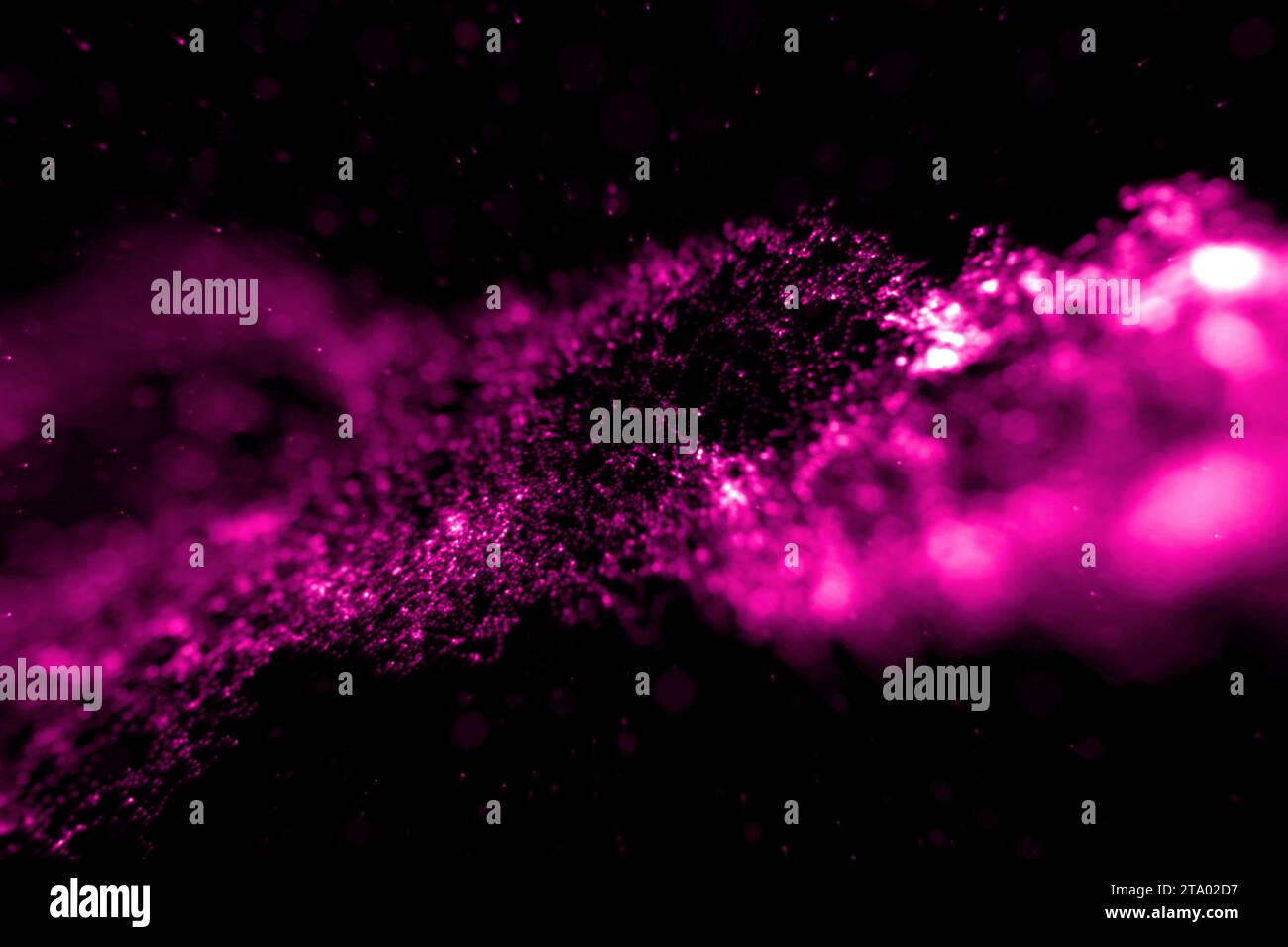 Abstraktes Stream Array farbenfrohe Glitzer glitzernde rosa und lila Linien mit Partikeln auf schwarzem Hintergrund Wissenschafts- und Forschungstechnologie-Konzept Stockfoto