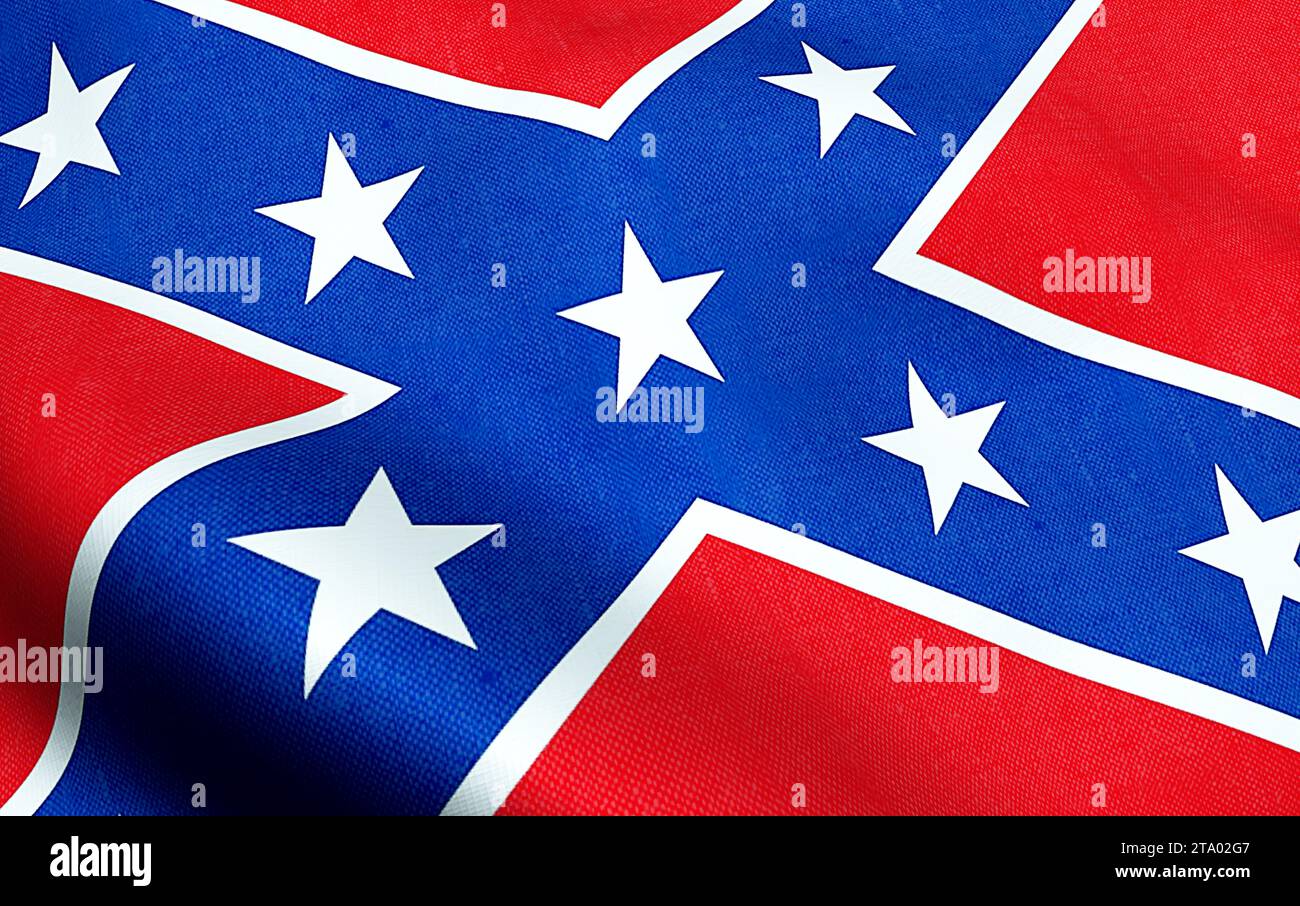 Nahaufnahme der Illustration, die die konföderierte Flagge der nationalstaaten von amerika wehte, US-amerikanisches Symbolzeichen mit Textur Stockfoto