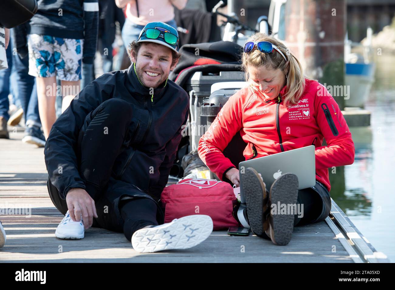Arthur LE VAILLANT (LEYTON), Samantha DAVIES (SAINT MICHEL), Porträt während des Sardinha Cup, Saint Gilles Croix de Vie, Vendee, Frankreich - Foto Olivier Blanchet / DPPI Stockfoto