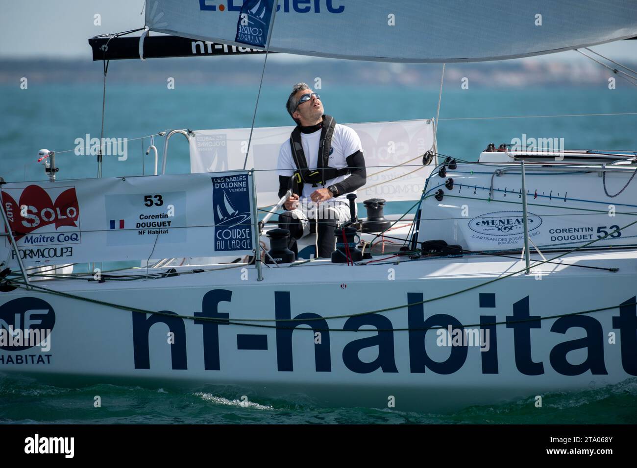 Corentin DOUGUET (NF HABITAT) während des 16. Einrumpfsegelrennens Solo Maître Coq, Championnat de France Elite de Course au Large, um Port Bourgenay und Les Sables d'Olonne, Frankreich, vom 29. April bis 2. Mai 2019 - Foto Olivier Blanchet / DPPI Stockfoto