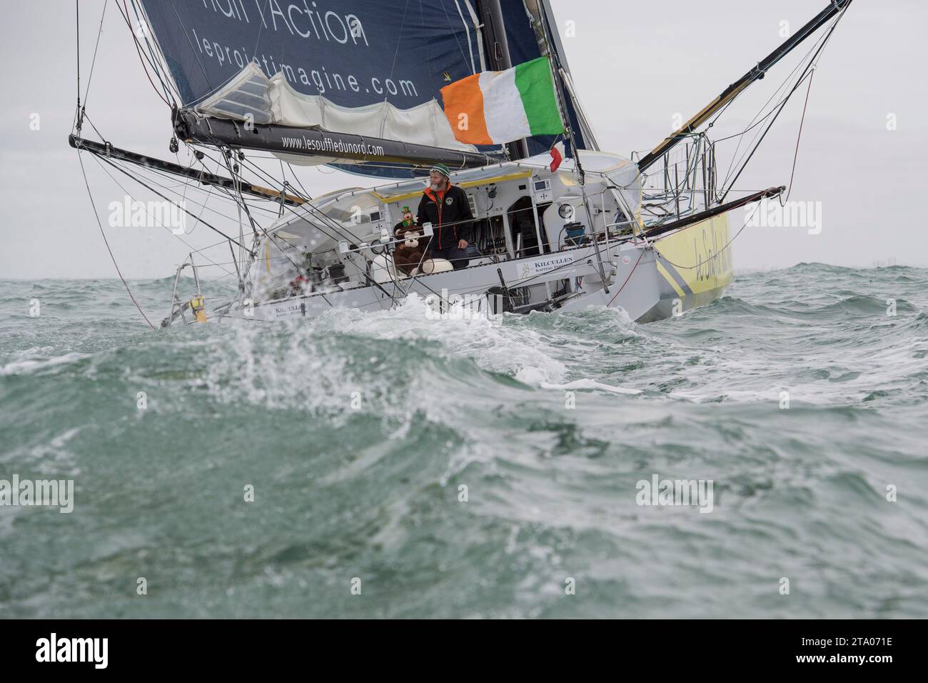 Enda O’Coineen (IRL), Skipper Kilcullen Voyager - Team Ireland, der Vendee Globe aufgegeben hatte, beendete seine weltberühmte Tour am 1. April 2018 in Les Sables d’Olonne, Frankreich - Foto Olivier Blanchet / DPPI Stockfoto