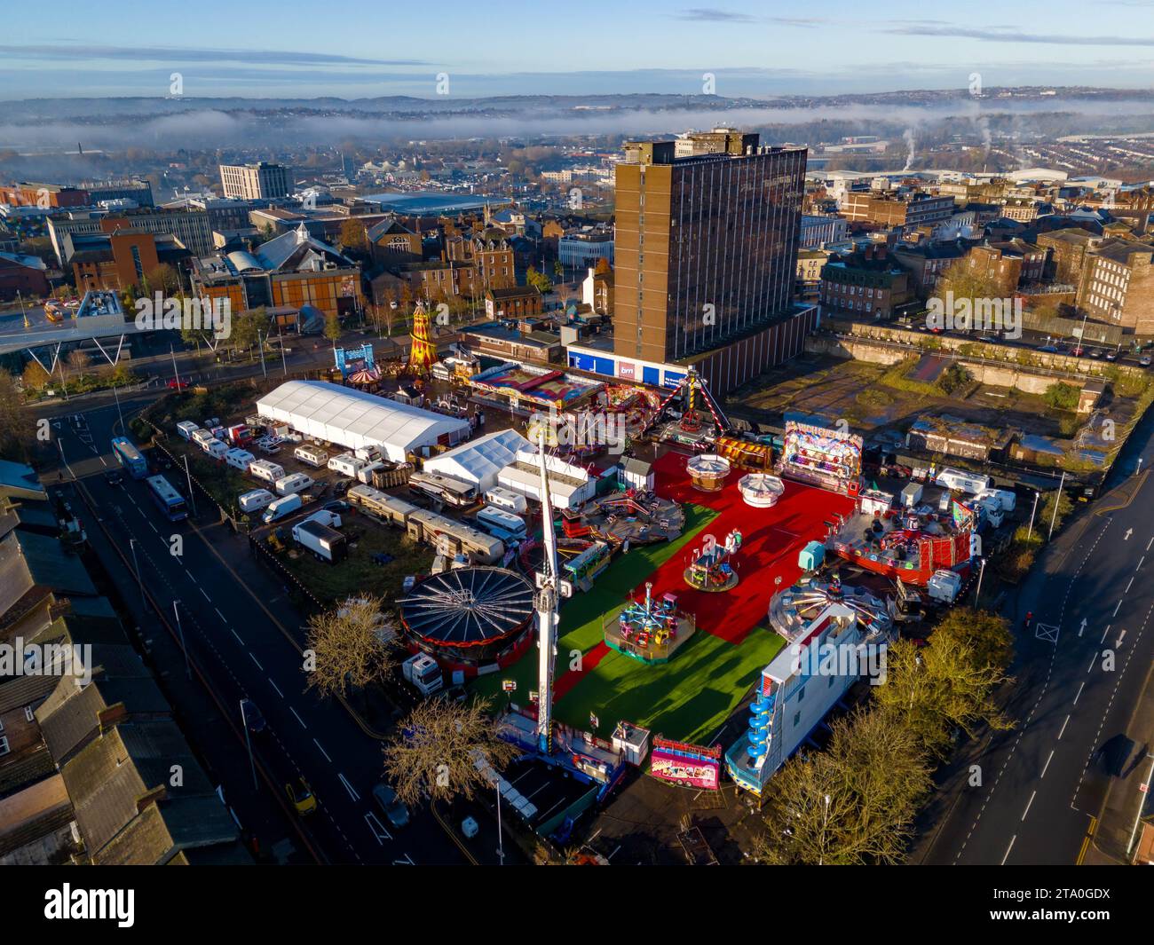 Stoke on Trent, Winter Wonderland Aerial Drone Birdseye View DJI Mini 4 Pro, Top-Qualität Stockfoto