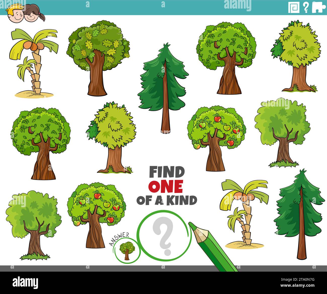 Zeichentrickillustration einer Art Bilderpädagogik mit Bäumen Stock Vektor