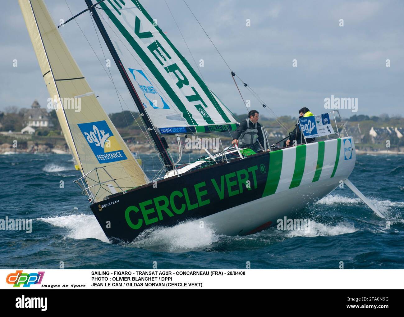 SEGELN - FIGARO - TRANSAT AG2R - CONCARNEAU (FRA) - 20/04/08 FOTO : OLIVIER BLANCHET / DPPI JEAN LE CAM / GILDAS MORVAN (CERCLE VERT) Stockfoto