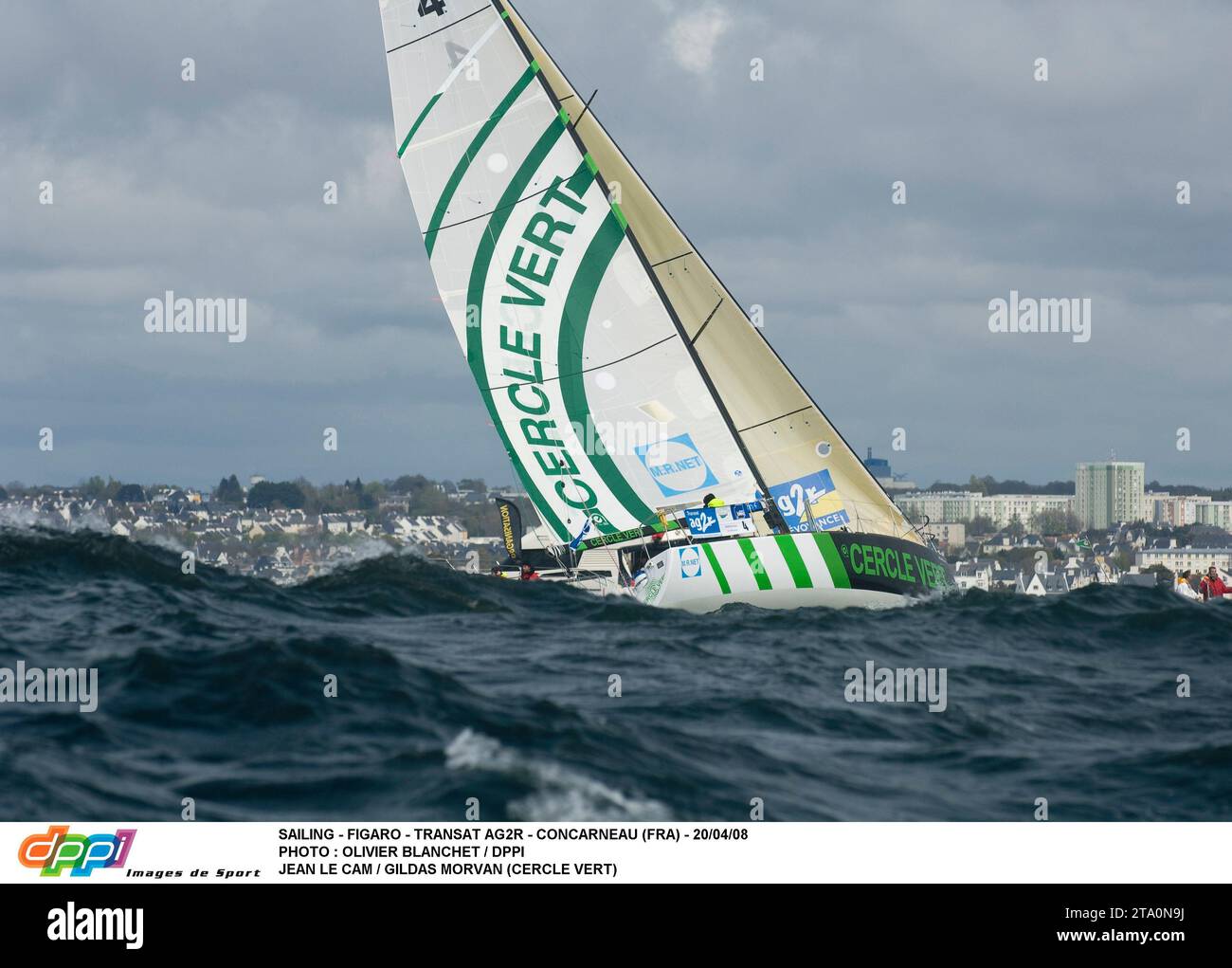SEGELN - FIGARO - TRANSAT AG2R - CONCARNEAU (FRA) - 20/04/08 FOTO : OLIVIER BLANCHET / DPPI JEAN LE CAM / GILDAS MORVAN (CERCLE VERT) Stockfoto