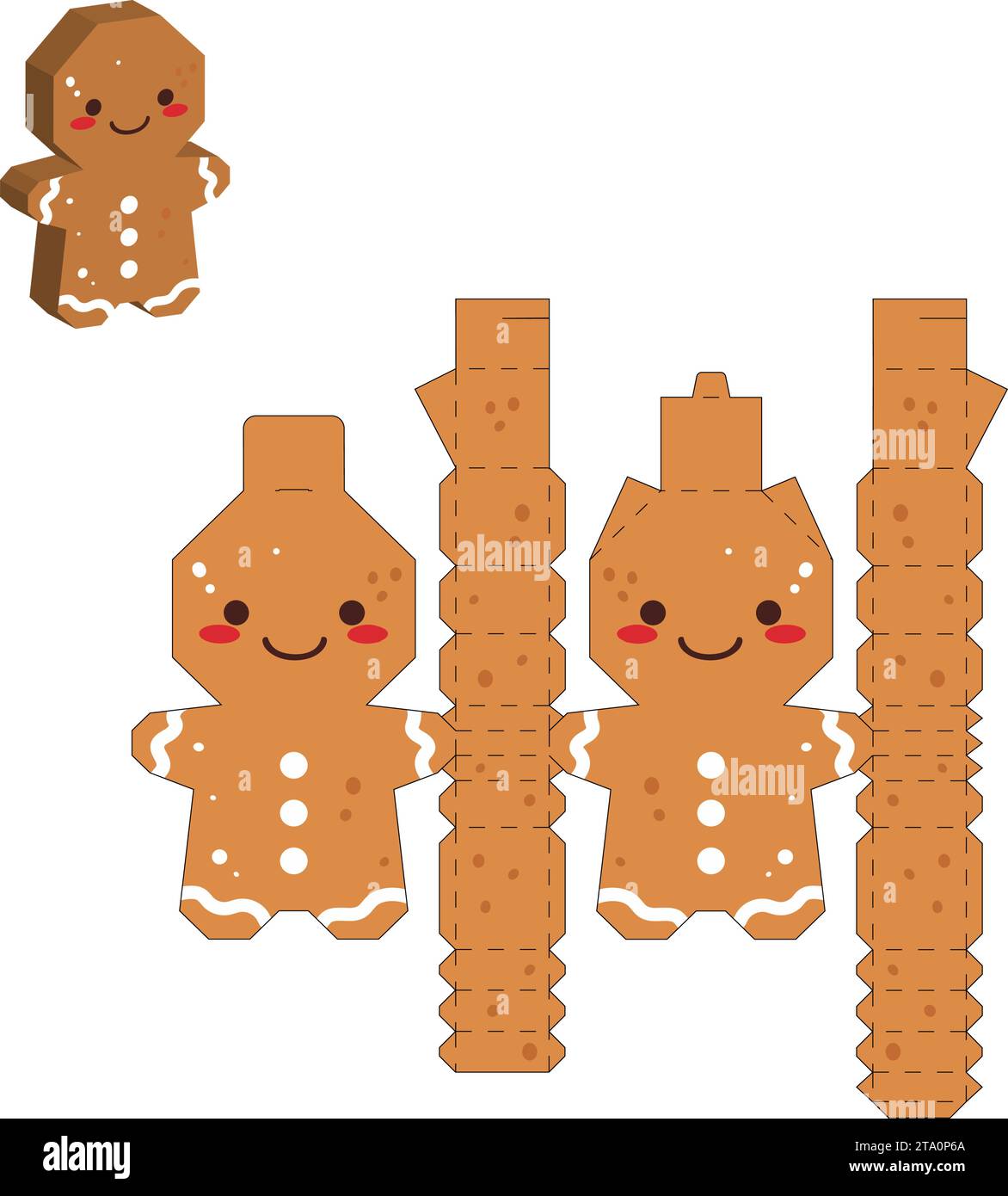 Einfache Verpackung zugunsten der Box Lebkuchenmann Design für Süßigkeiten, Süßigkeiten, kleine Geschenke. Vorlage für Parteipaket. Drucken, ausschneiden, falten, kleben. Vektor Stock Vektor