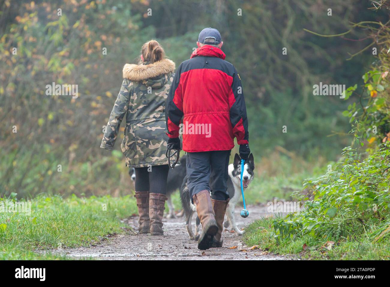 Kidderminster, Großbritannien. November 2023. Wetter in Großbritannien: Es ist ein weiterer kalter Tag in den Midlands mit Temperaturen nur ein paar Grad über dem Gefrierpunkt. Selbst bei Sonneneinbruch bleibt die Temperatur heute sehr niedrig. Große Mäntel und Handschuhe stehen heute an erster Stelle. Quelle: Lee Hudson/Alamy Live News Stockfoto