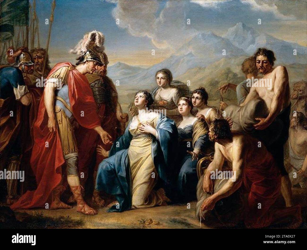 Die Königin von Saba kniend vor König Salomo - von Johann Friedrich August Tischbein Stockfoto