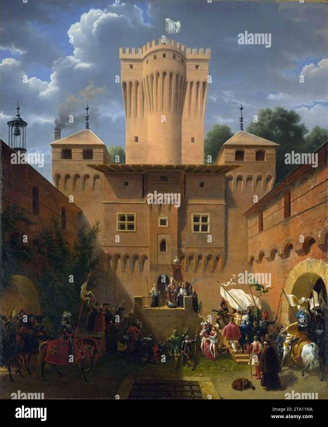 Kreuzfahrer, die von der Burg Wuflens in der Nähe des Genfer Sees 1816 von Lancelot-Theodore Turpin de Crisse abfahren Stockfoto