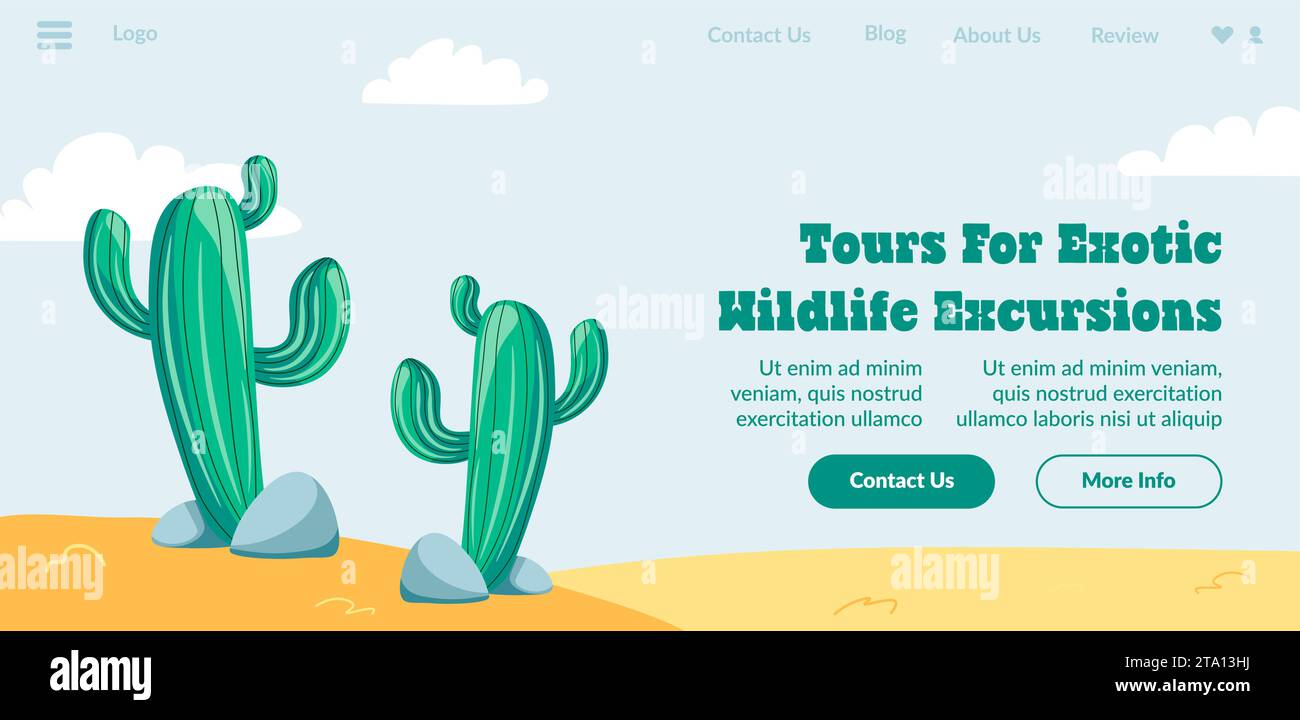 Touren für Exkursionen mit exotischen Tieren, Website Stock Vektor