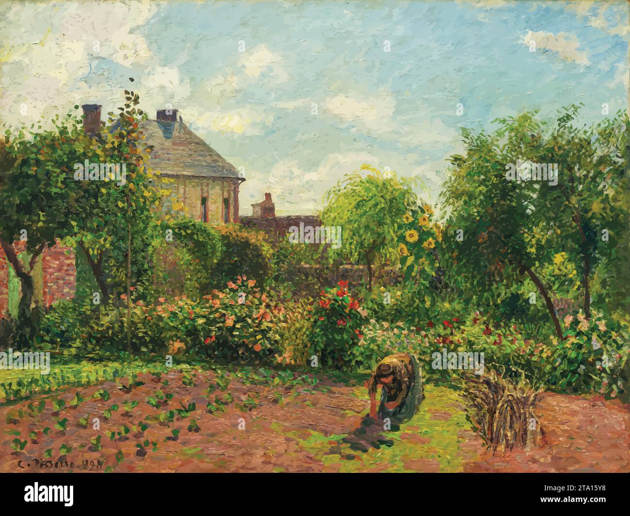 The Artist's Garden at Eragny, 1898 (Öl auf Leinwand) des Künstlers Pissarro, Camille (1830–1903) / Französisch. Stock Vektor