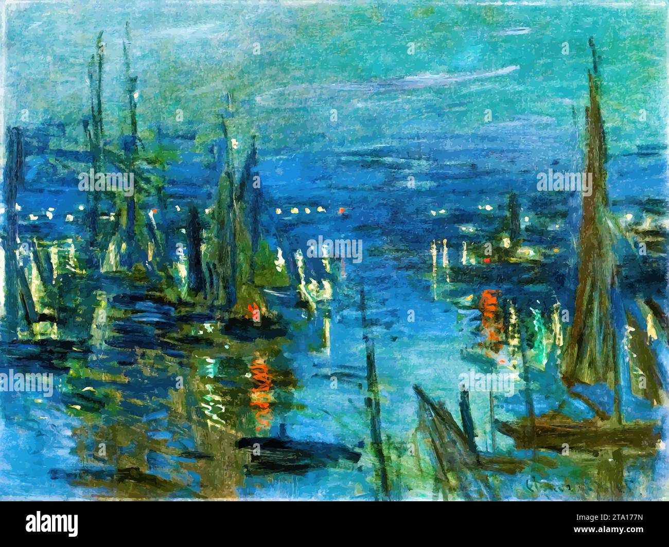 Der Hafen von Le Havre, Nacht-Effekt (1873) – Claude Monet Stock Vektor