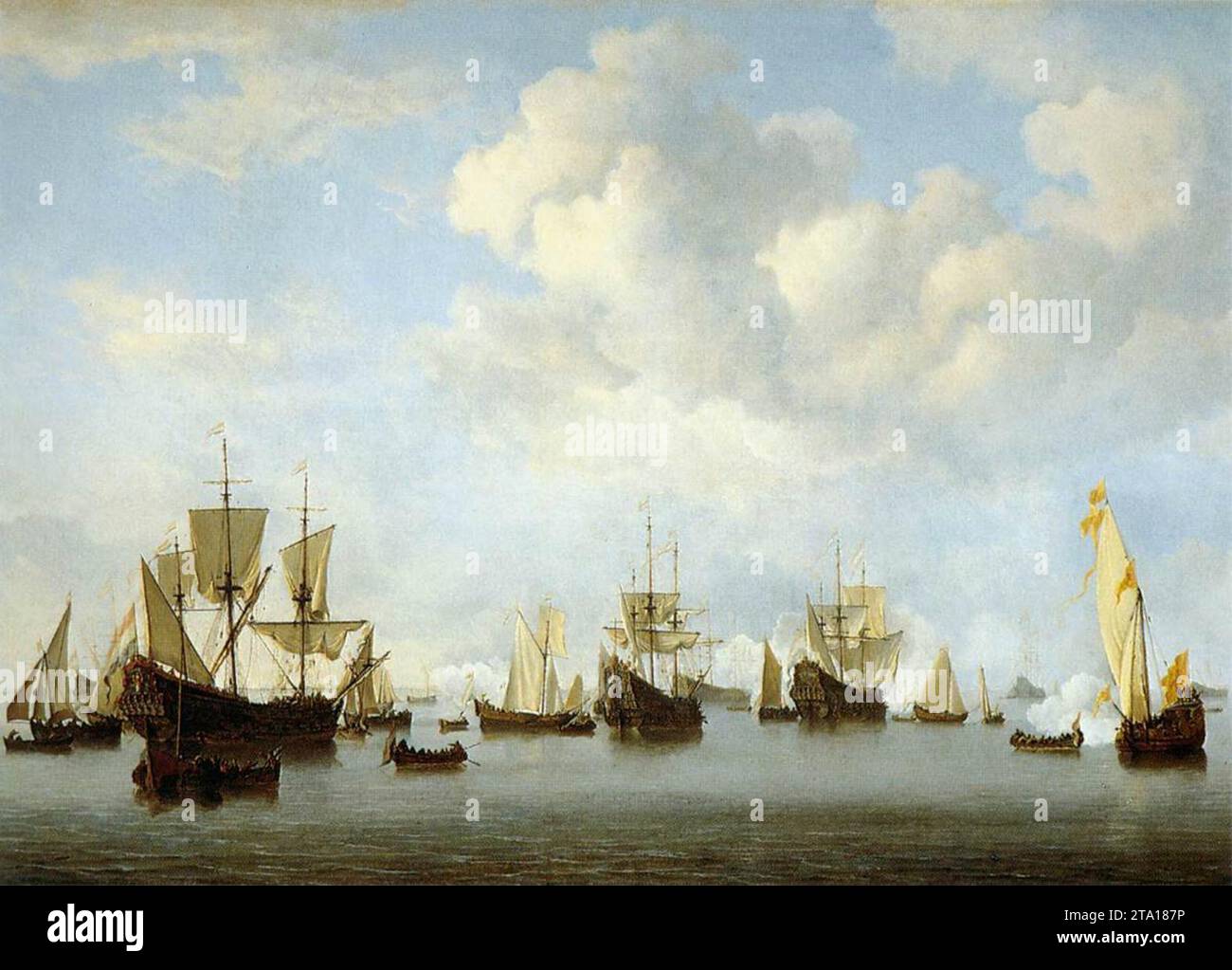 Die niederländische Flotte in der Goeree-Straße (Guinea) 1664 von Willem Van de Velde Stockfoto