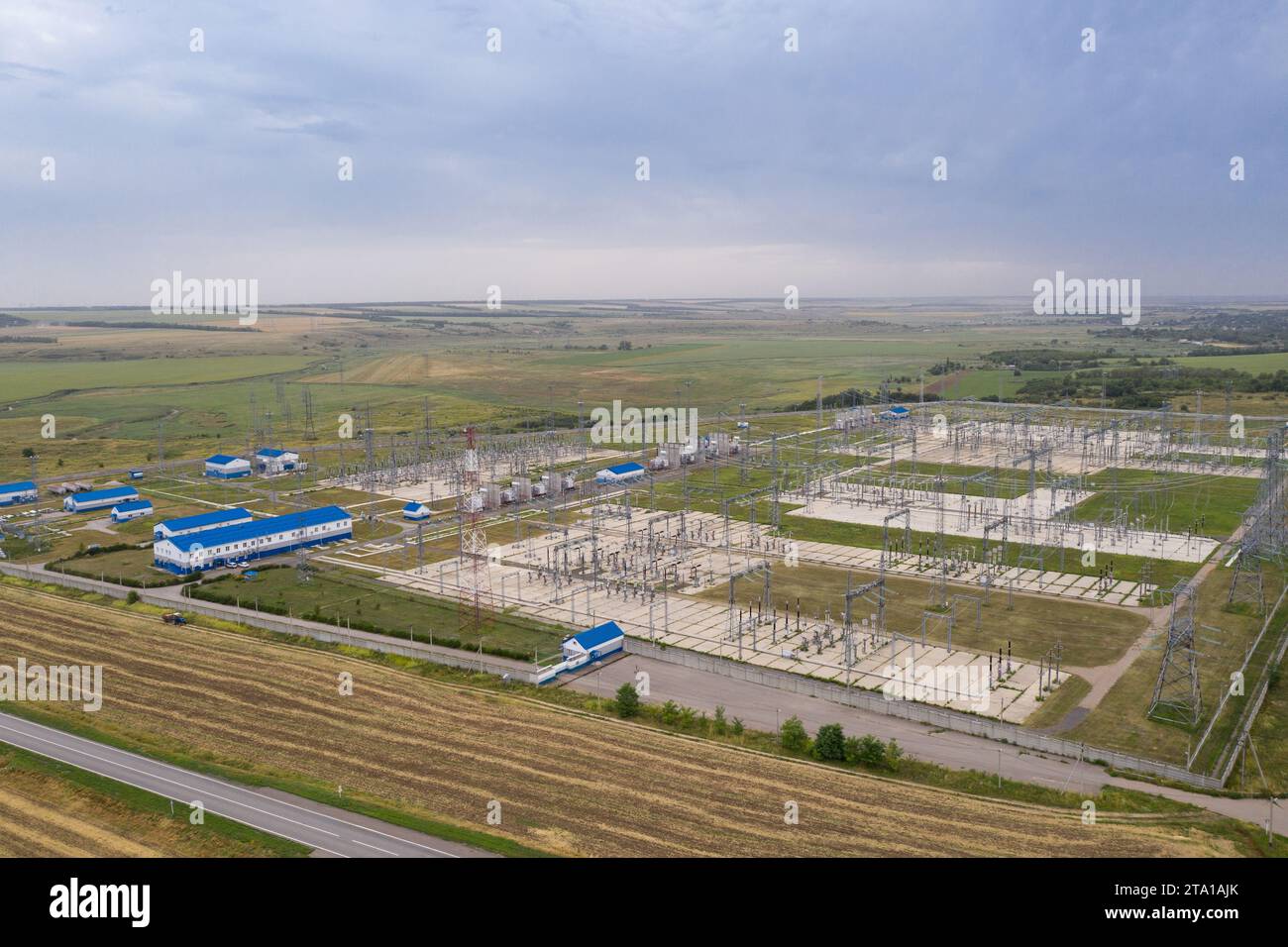 Luftaufnahme des Elektrizitätswerks. Stockfoto