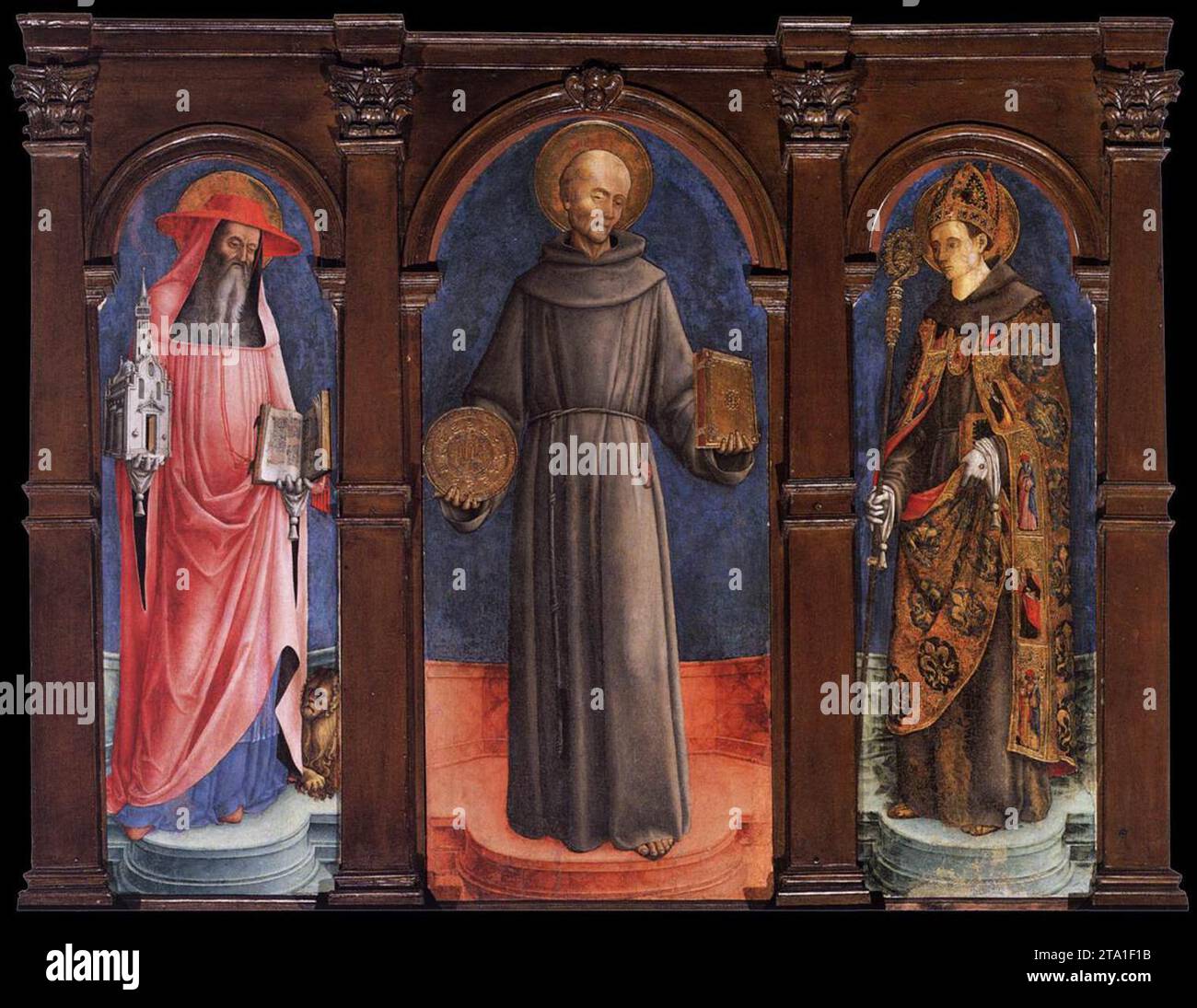 St. Jerome, Bernardino von Siena und Louis von Toulouse 1451-56 von Antonio Vivarini Stockfoto