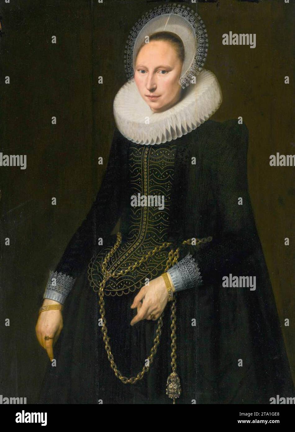 Porträt einer Frau aus den 1610er Jahren von Cornelis Van der Voort Stockfoto