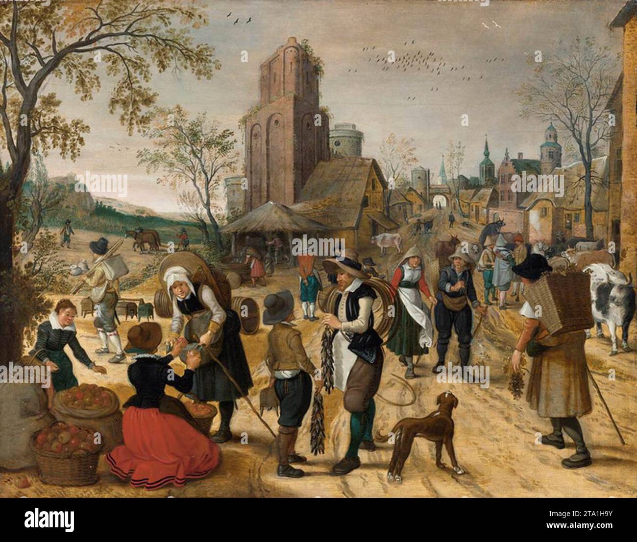 Herbst, Marktszene im Herzen eines Dorfes 1620-22 von Sebastian Vrancx Stockfoto