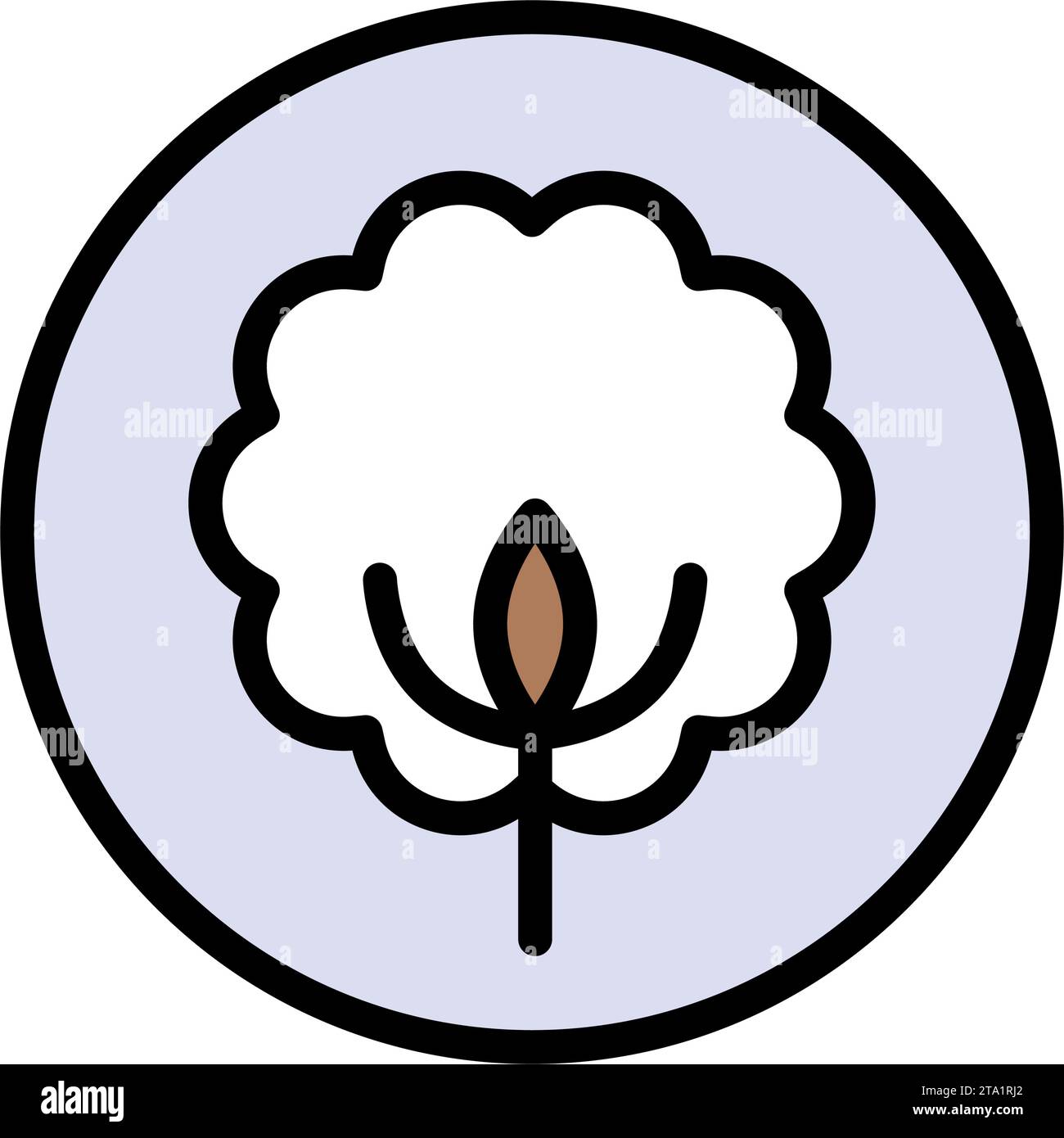 Symbol für Baumwollfarbe. Blume, Pflanze, Faser. Stoffeigenschaften Konzept. Kann für Themen wie biologische Produktion, Naturmaterialien, Bekleidungsindustrie verwendet werden. Stock Vektor