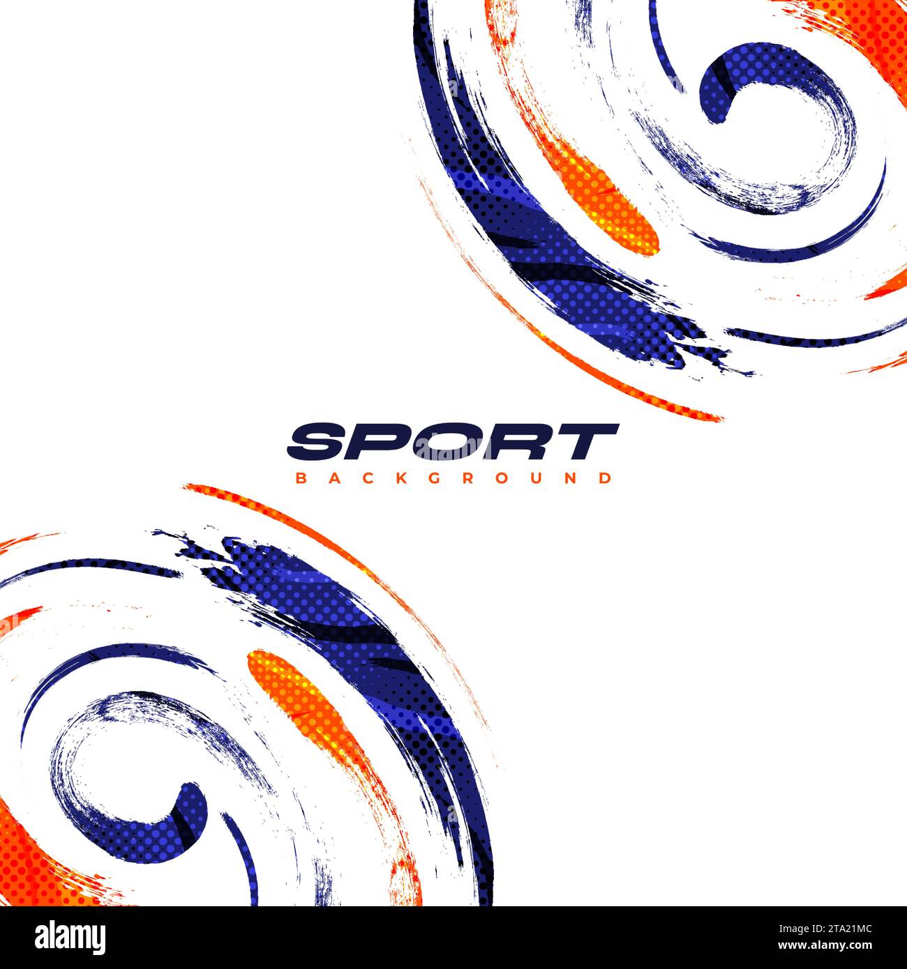 Abstrakter blauer und oranger Pinselhintergrund mit Rastereffekt. Sport-Banner. Abbildung: Pinselstrich. Kratzer- und Texturelemente für die Konstruktion Stock Vektor