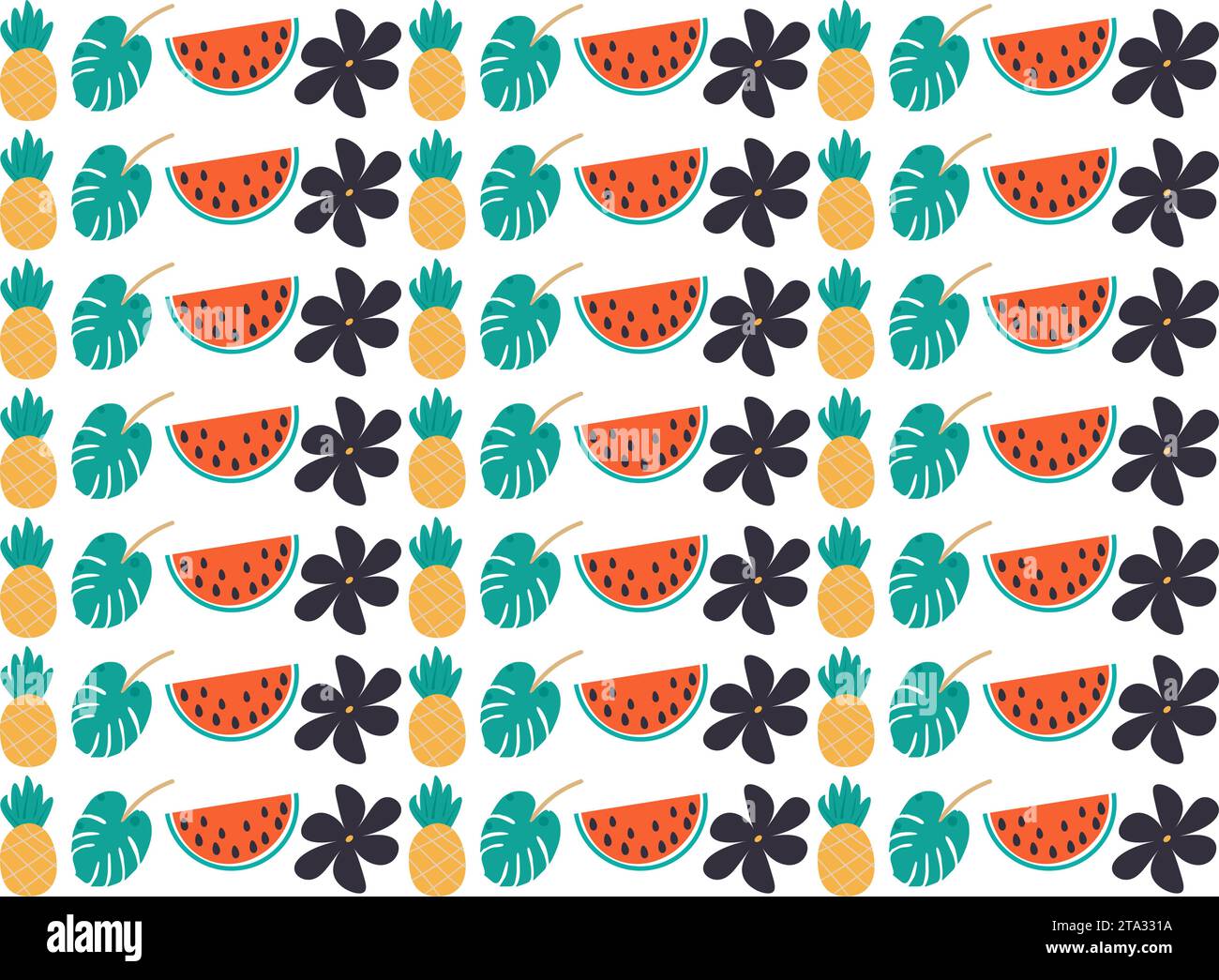 Wassermelone Vektor-Illustration Ananas Hintergrund MUSTER tropisches Blatt und Blume Stock Vektor
