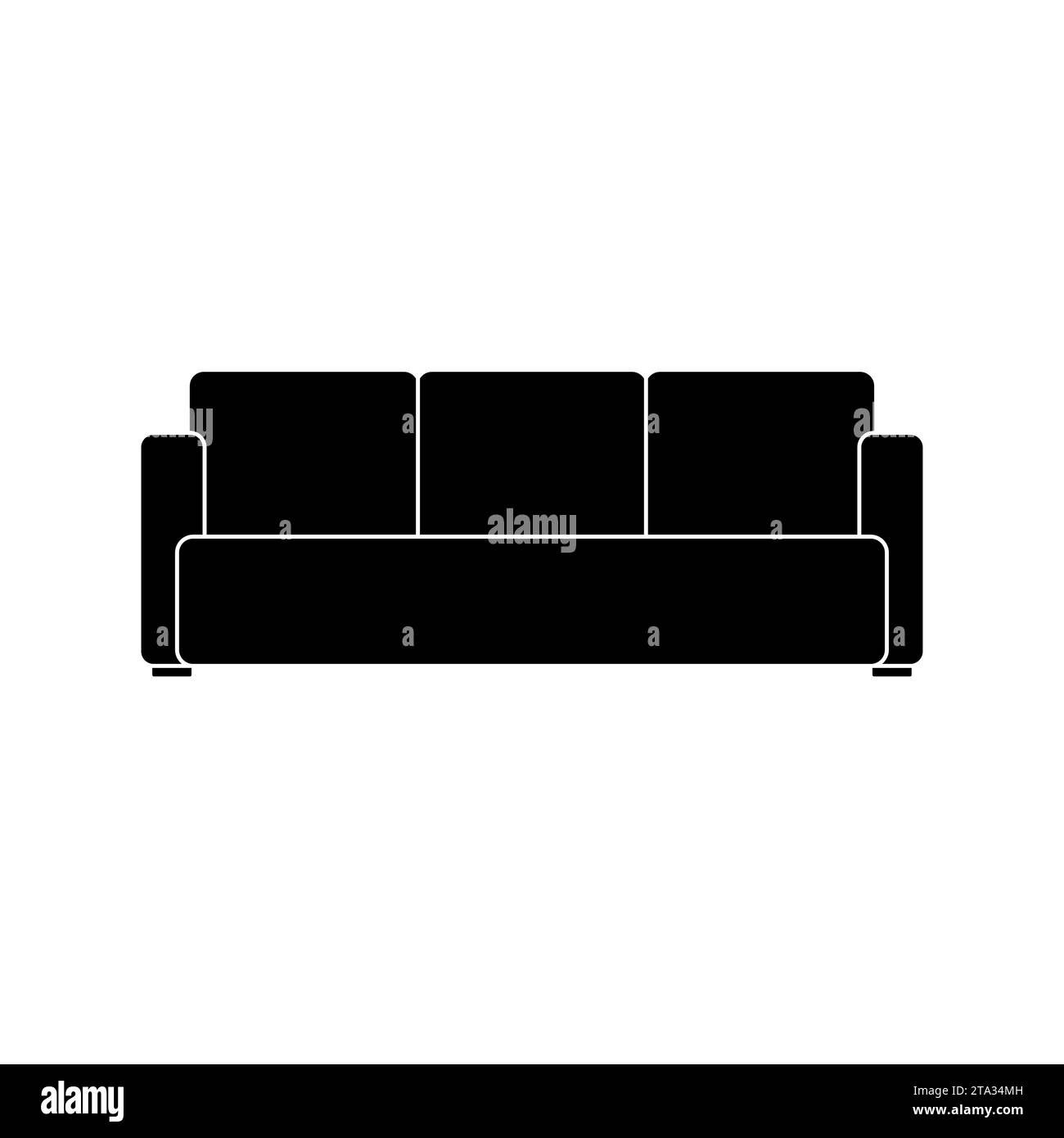 Stilvolles, komfortables Sofa-Symbol isoliert auf weißem Hintergrund. Couch-Innenraum eines Wohnzimmers oder Büros. Weiche Möbel zum Ausruhen und Entspannen zu Hause. Stock Vektor