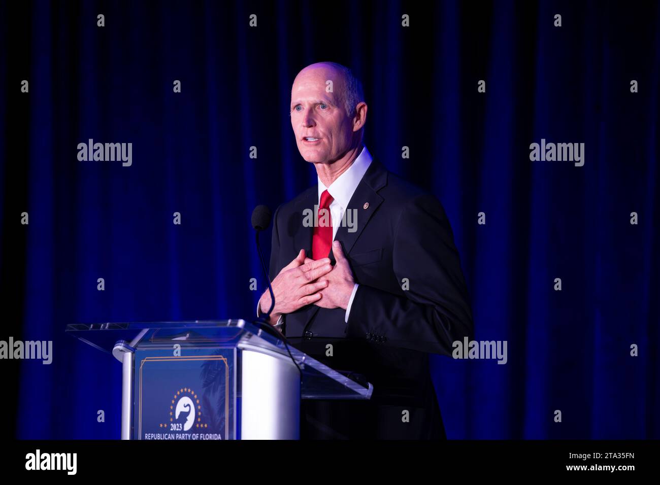 US-Senator Rick Scott spricht beim Florida Staatsmann-Dinner. Stockfoto