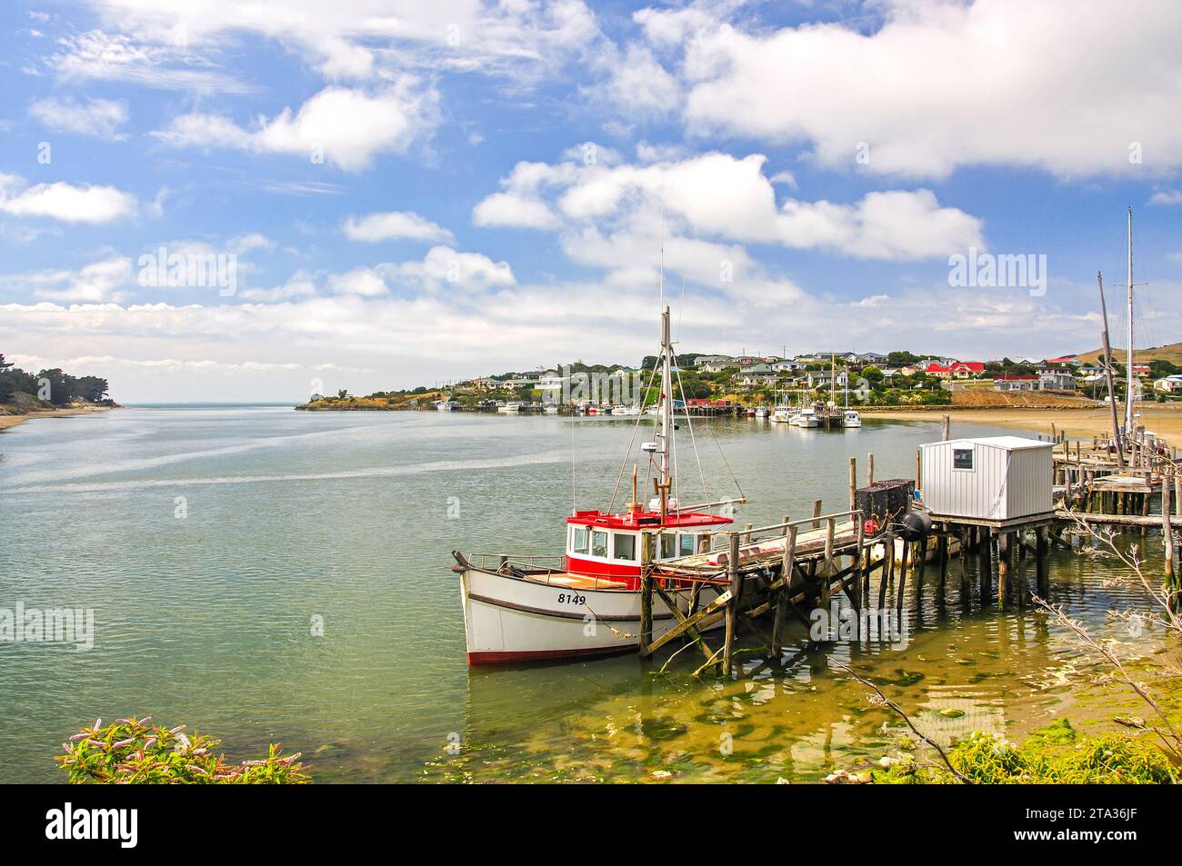 Blick auf den Hafen, Riverton, Southland, Südinsel, Neuseeland Stockfoto