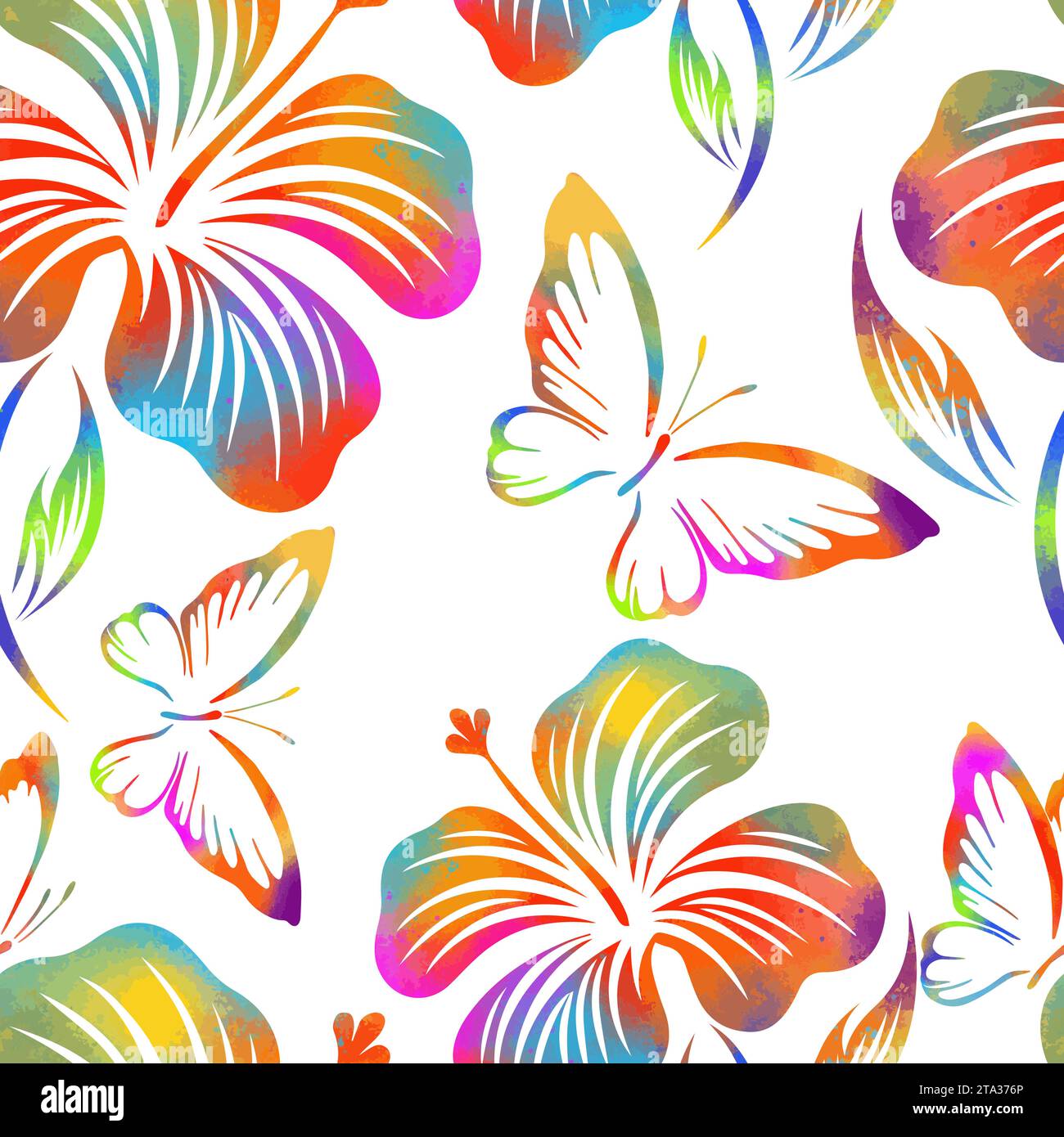 Nahtloser Hintergrund von farbigen Blumen mit Schmetterlingen. Handzeichnung. Nicht AI, Vektorillustration Stock Vektor