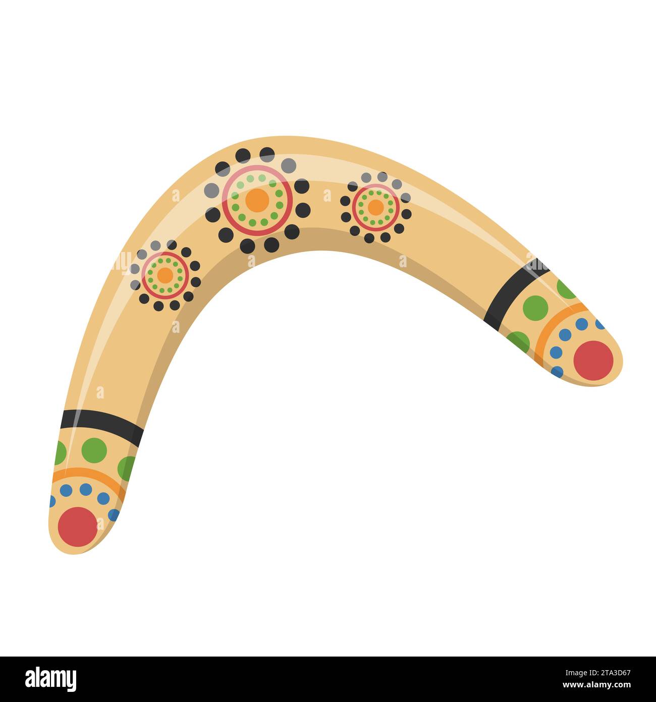 Traditionelles hölzernes Bumerang-Symbol isoliert auf weißem Hintergrund. Jagd- und Sportwaffe aus Australien. Hölzerner Bumerang der Aborigines. Stock Vektor