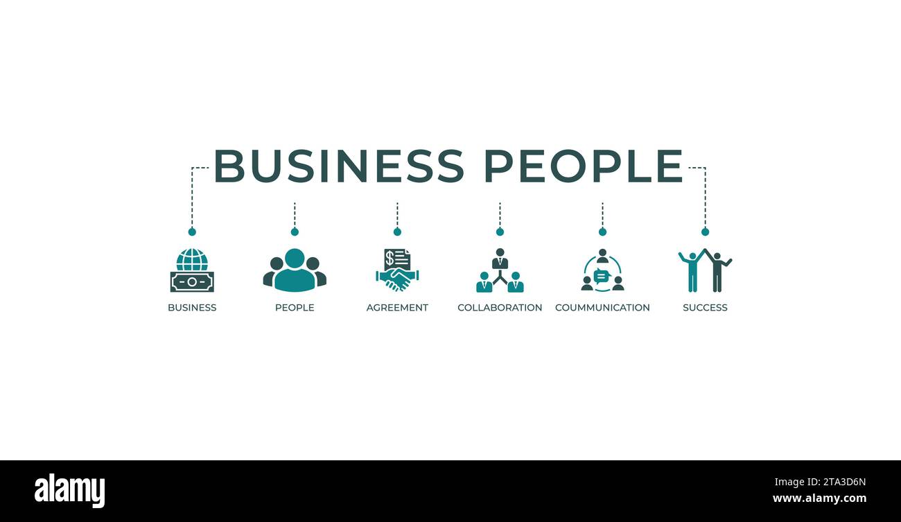 Business People Banner Web-Symbol-Vektor-Illustration Konzept mit Icons für Unternehmen, Personen, Vereinbarung, Zusammenarbeit, Kommunikation, und Erfolg Stock Vektor