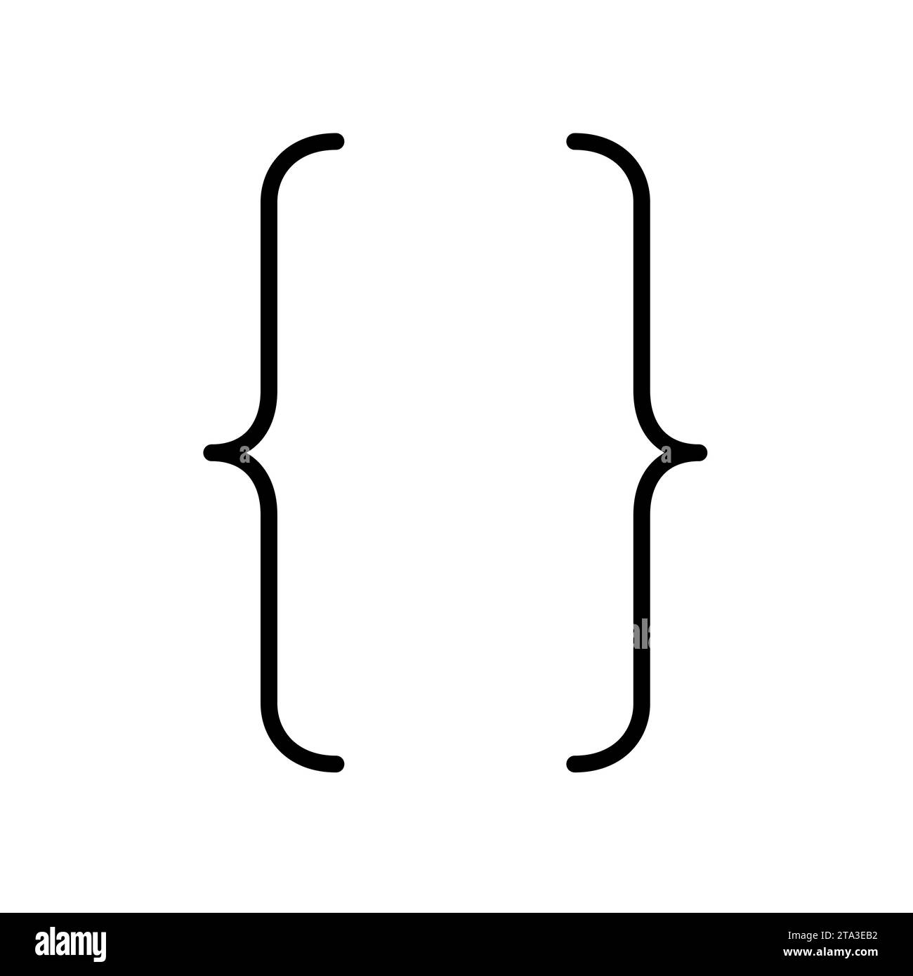 Symbol für geschweifte Klammern für Grafikdesign isoliert auf weißem Hintergrund, Halterungen symbolische Elemente. Vektorabbildung. Stock Vektor
