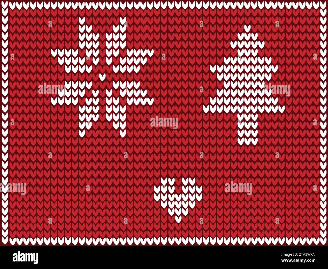 Schneeflocke Baum Liebe hässlicher Pullover Weihnachtsgrußkarte X-MAS Happy New Year Vektor Illustration gestrickter Hintergrund Stock Vektor