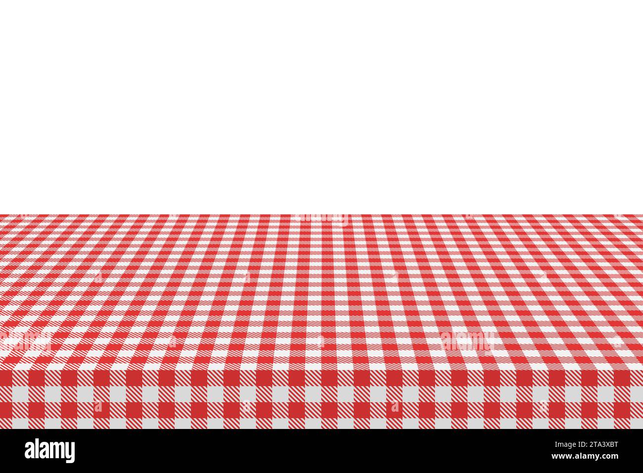 Der Picknicktisch ist mit einer karierten Tischdecke bedeckt. Weißes rotes Gingham-Textil. Saubere Oberfläche mit Textil, Vorlage für Ad-Restaurant-Café-Menü Stock Vektor
