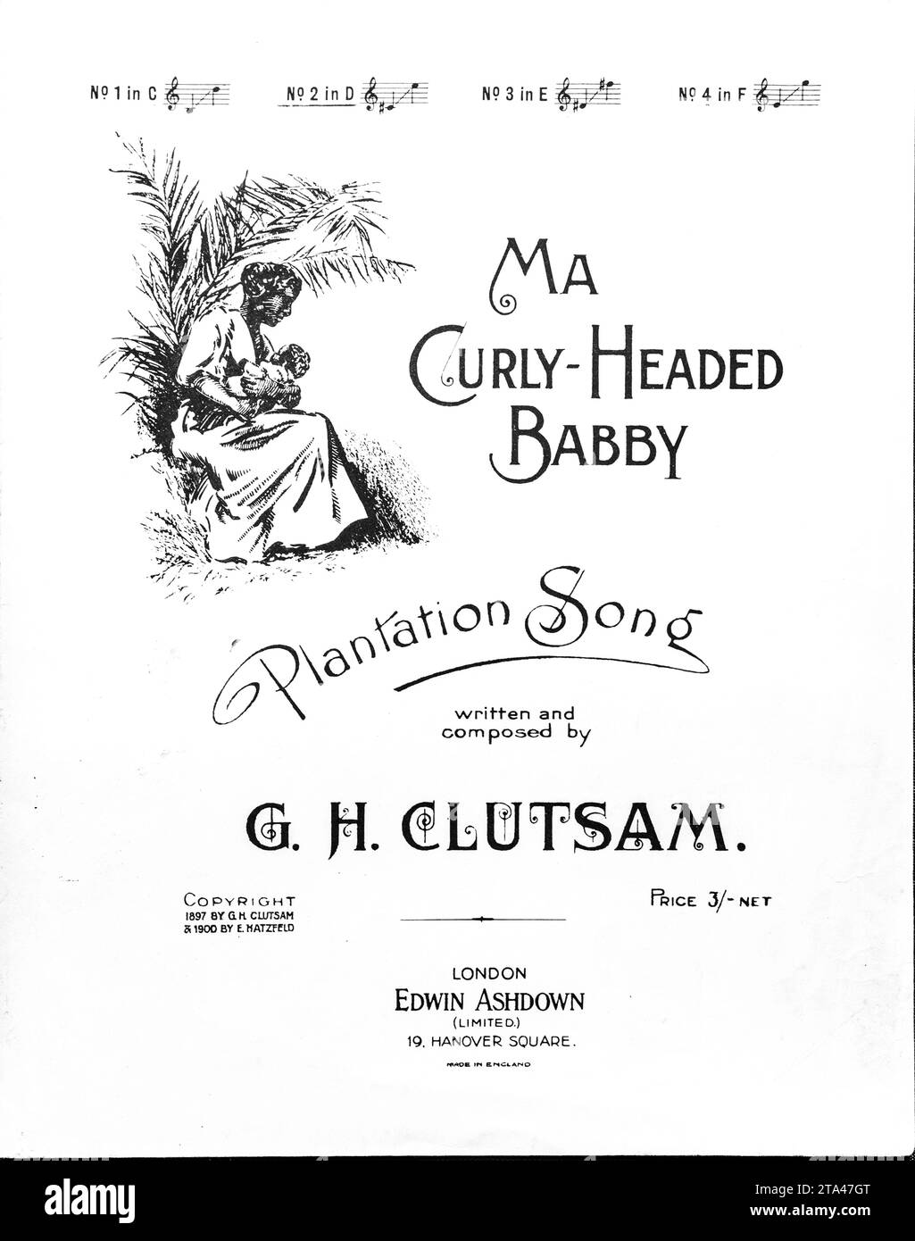 Historisches Notenblatt - 'Ma Curly-Head Babby'. . Songblätter aus dem 19. Jahrhundert von G.H. Clutsam. Stockfoto