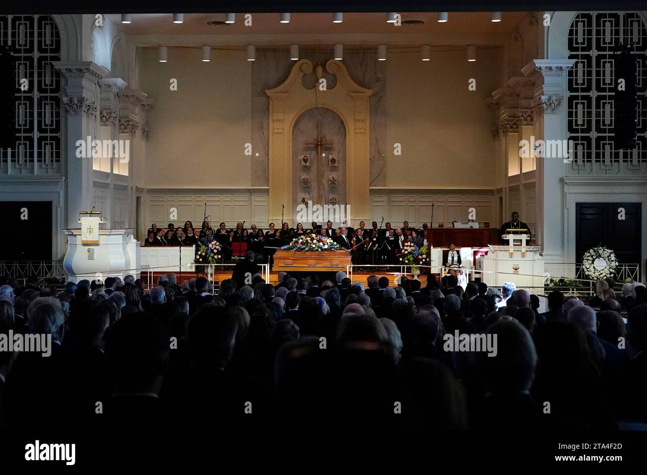 Atlanta, Usa. November 2023. Pastor Tony Lowden spricht während einer Ehrung für die ehemalige erste LadyRosalynn Carter in der Glenn Memorial Church an der Emory University am Dienstag, den 28. November 2023, in Atlanta, Georgia. Pool Foto von Brynn Anderson/UPI Credit: UPI/Alamy Live News Stockfoto