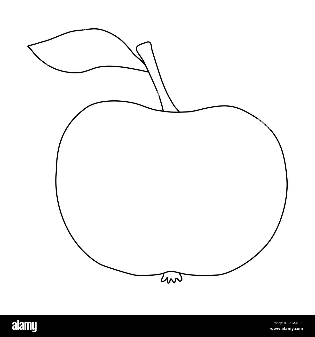 Apfelfrucht mit Stiel und Blatt, Doodle-Stil flache Vektor-Umrissillustration für Kinder Malbuch Stock Vektor