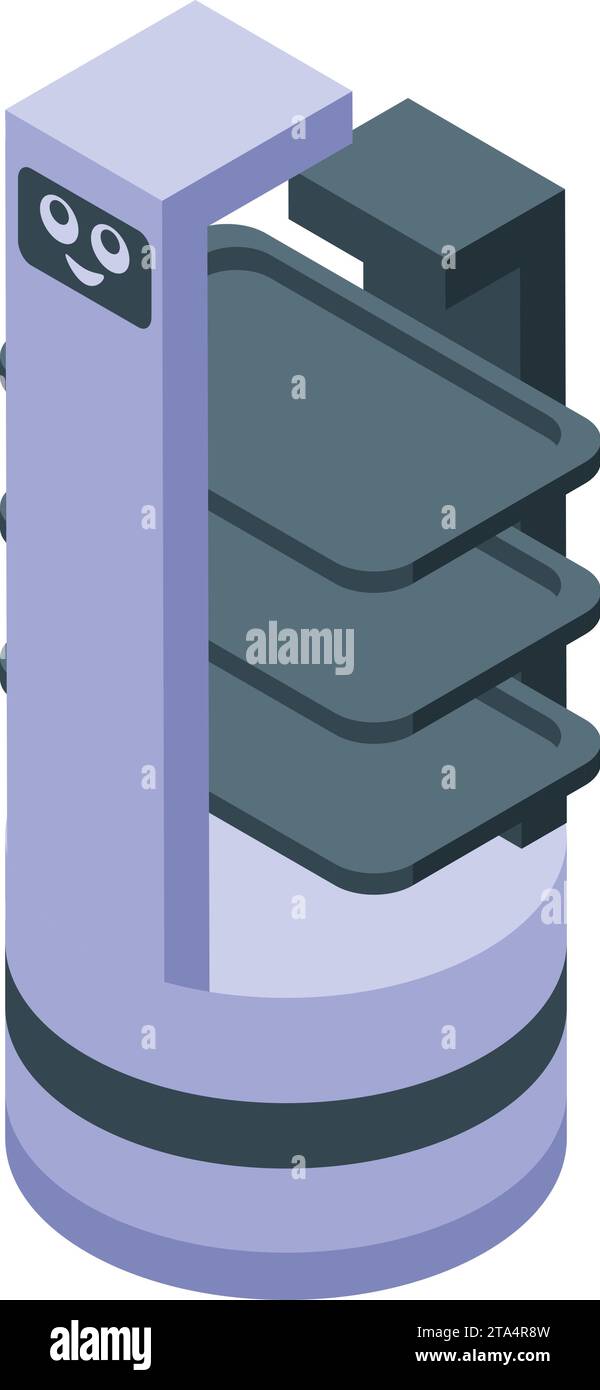 Isometrischer Vektor des Regalroboters. Digitales Büro Ai. Mobile Kundenautomatisierung Stock Vektor