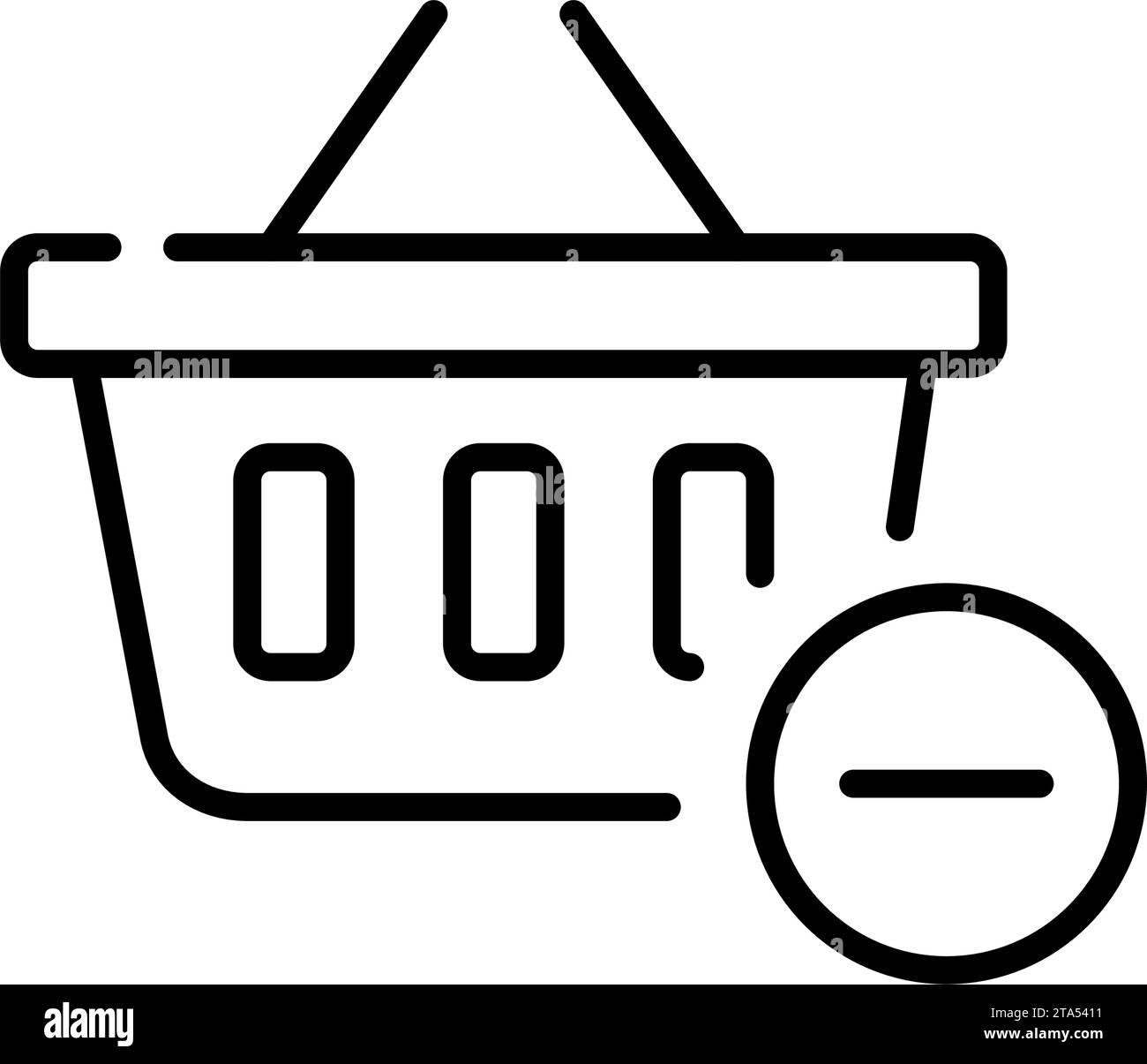 Artikel aus Warenkorb entfernen. Korb- und Minussymbol. Pixelperfekter, bearbeitbarer Kontur Stock Vektor