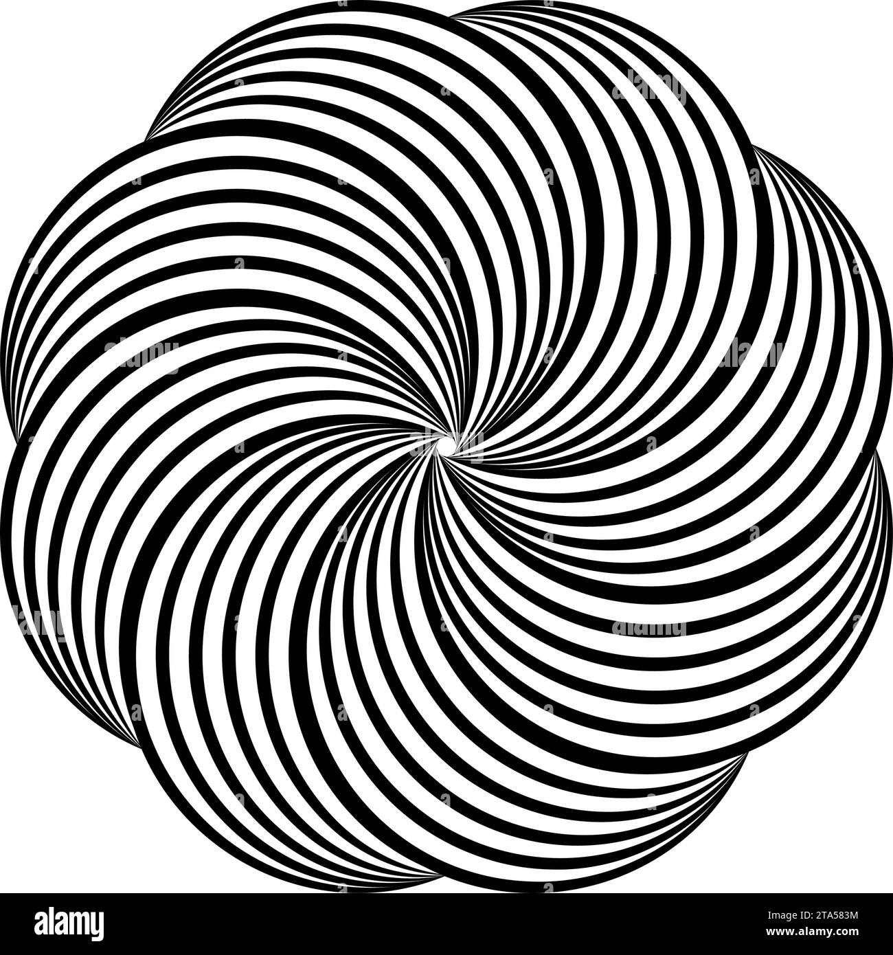 Unmögliches Symbol. Gerundete, gerundete, lineare Form Unendliches Knotenzeichen. Überlappende dünne Linien bilden sich. Optische Illusionskunst. Schwarzes abstraktes Element für Logo, Symbol, Druck, Cover, Tag. Vektorabbildung Stock Vektor