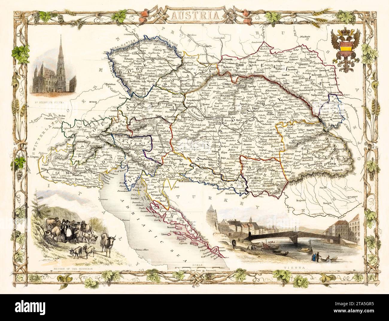 Alte Karte von Österreich. Von Rapkin und Kernot, Publ. In London, 1851 Stockfoto