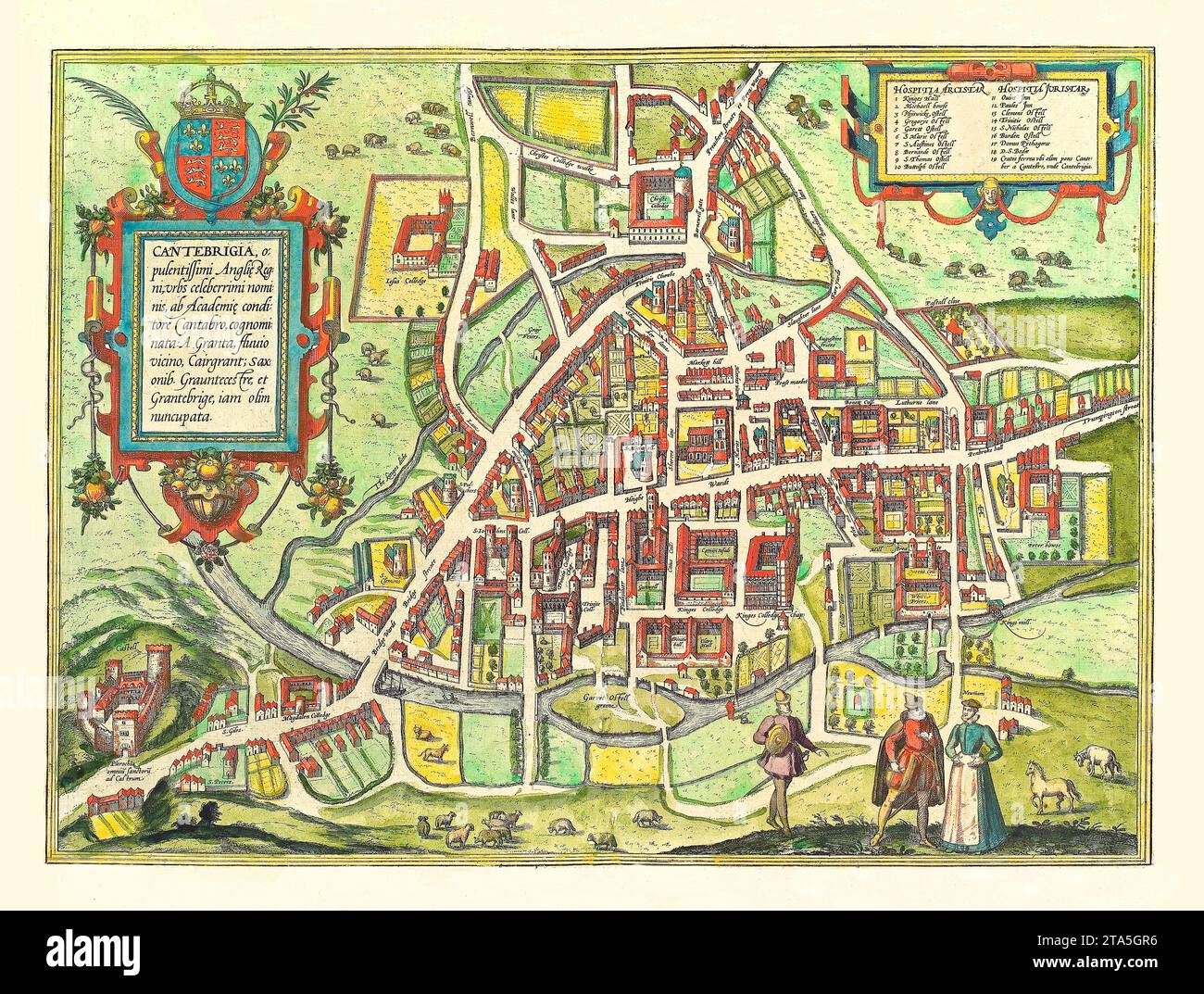Alte Karte von Cambridge, England. Von Braun, publ. In Köln, 1575 Stockfoto